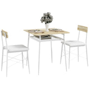 Conjunto de Refeição de 3 Peças Mesa de Cozinha 70x70x75 cm e 2 Cadeiras 40x50x80 cm - Madeira e Branco