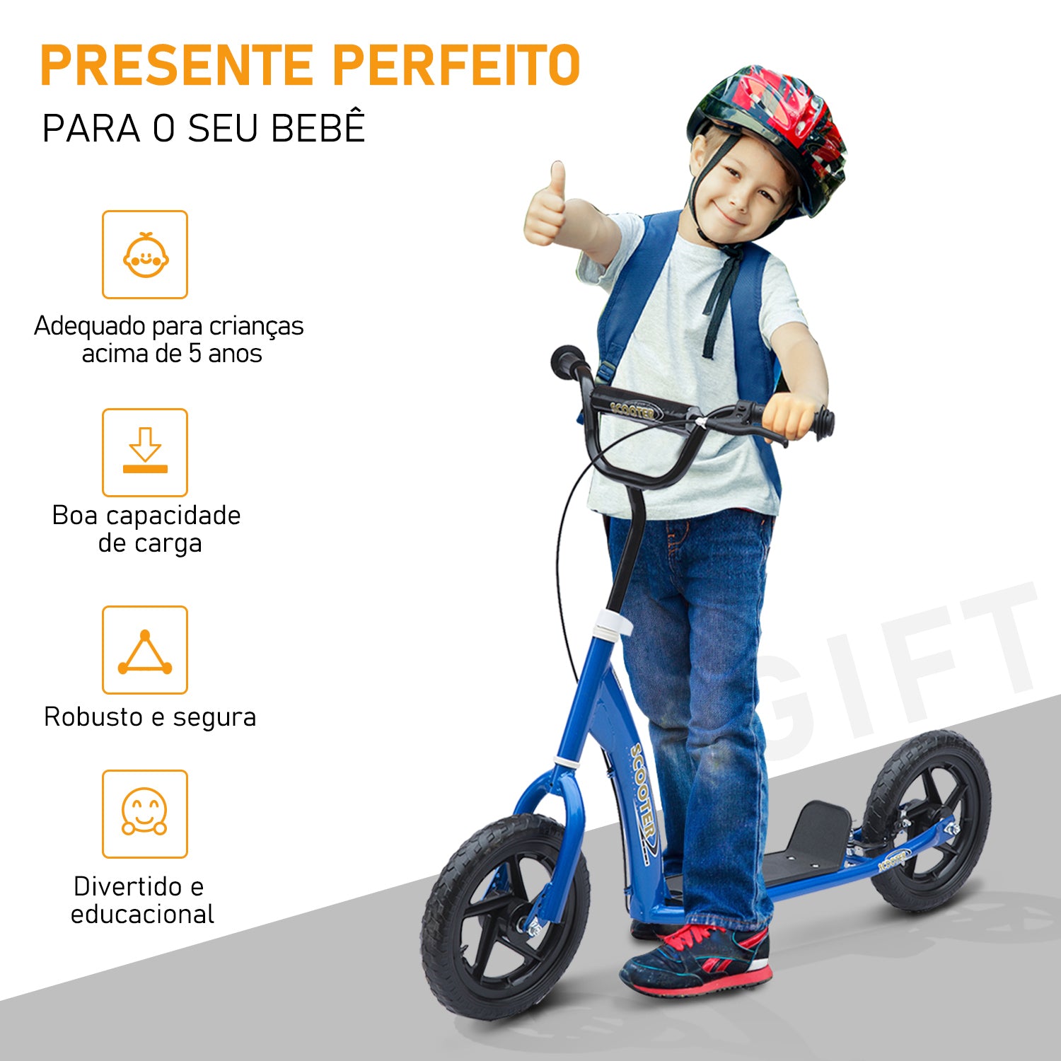 Trotinete para Crianças Azul 12 Polegadas - Medidas 120x52x(80-88) cm