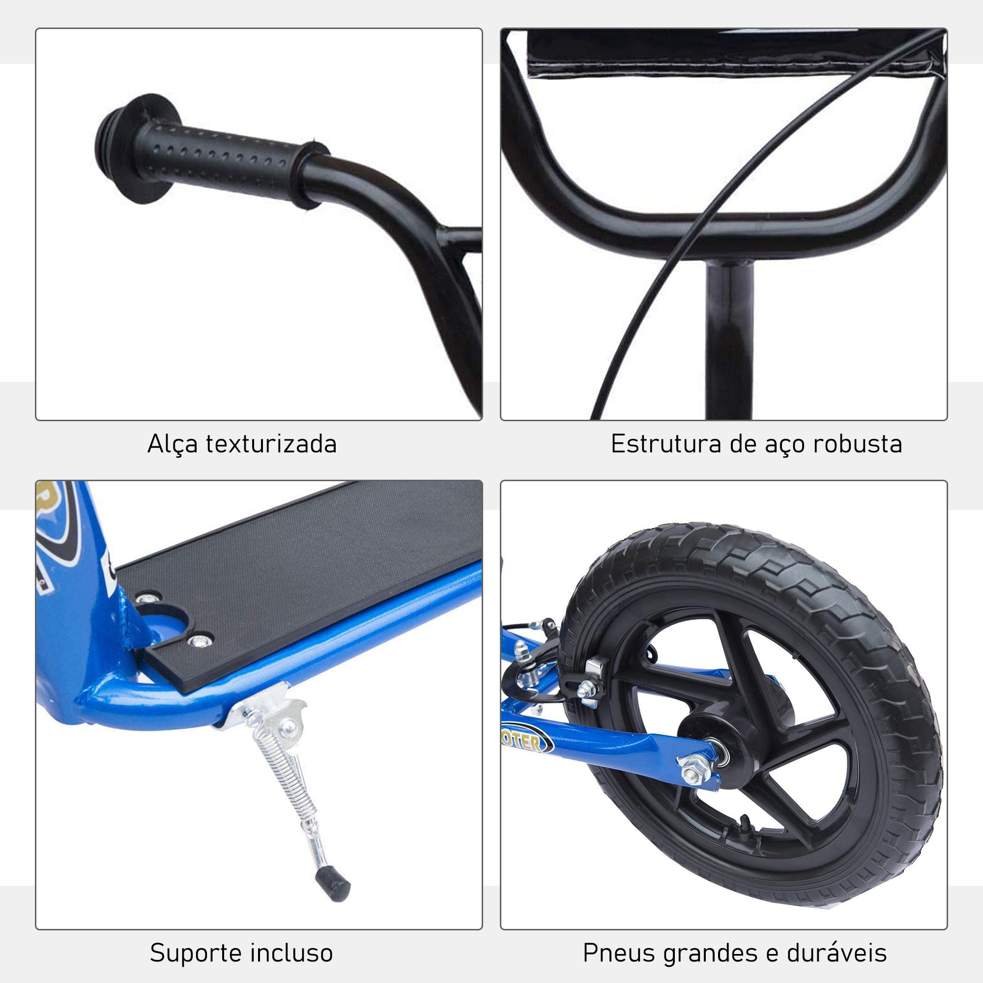 Trotinete para Crianças Azul 12 Polegadas - Medidas 120x52x(80-88) cm