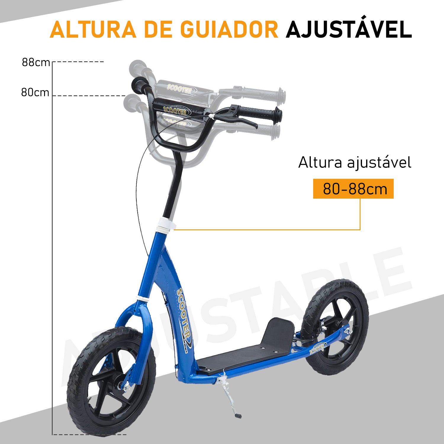 Trotinete para Crianças Azul 12 Polegadas - Medidas 120x52x(80-88) cm