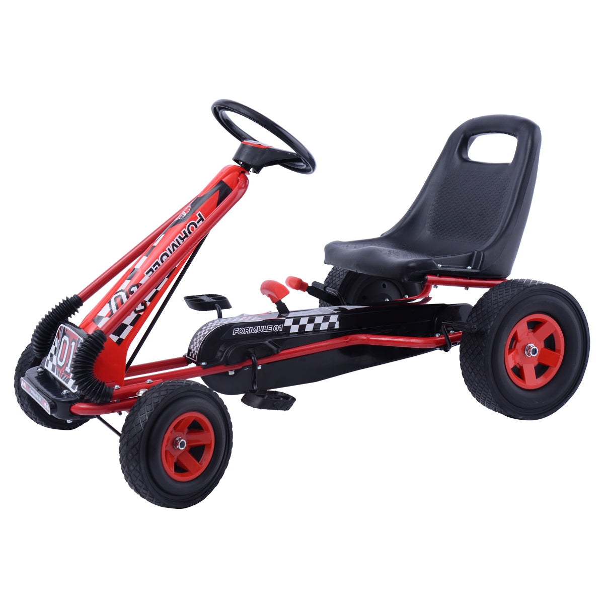 Go Kart Racing para Crianças Carro de Pedais com Rodas de Borracha Embraiagem e Travão 98 x 59 x 61 cm Vermelho