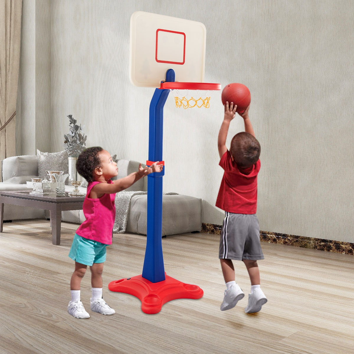 Canasta de Basquetebol de Pé com Altura Regulável para Treinar a Jogar Basquetebol para Crianças + 3 Anos 65 x 85 x 160-215 cm