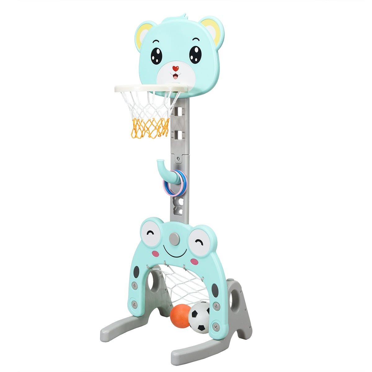 Centro de Atividades Desportivas 3 em 1 para Crianças em forma de Urso, Turquesa e Cinzento 54 x 49 x 133-158 cm