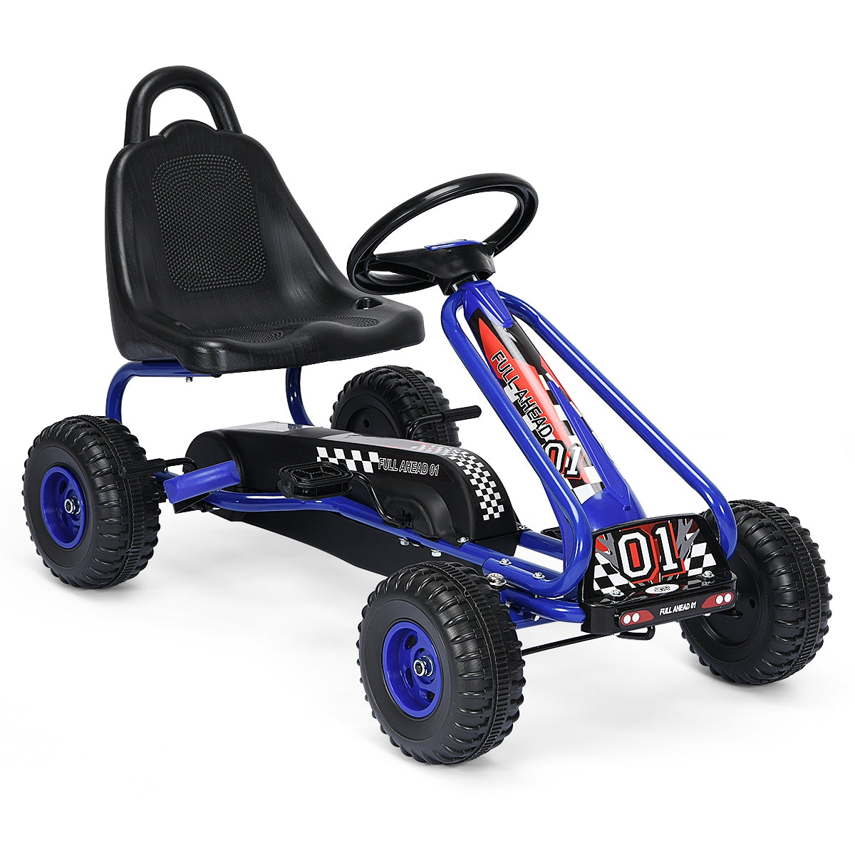 Kart de Pedais para Crianças com 4 Rodas Antiderrapantes, Assento Envolvente e Travão de Mão Azul 92 x 50 x 53 cm