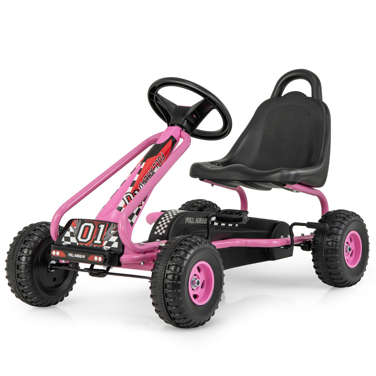 Go Kart de Pedais para Crianças – 92 x 50 x 53 cm – Rosa – PP e Ferro