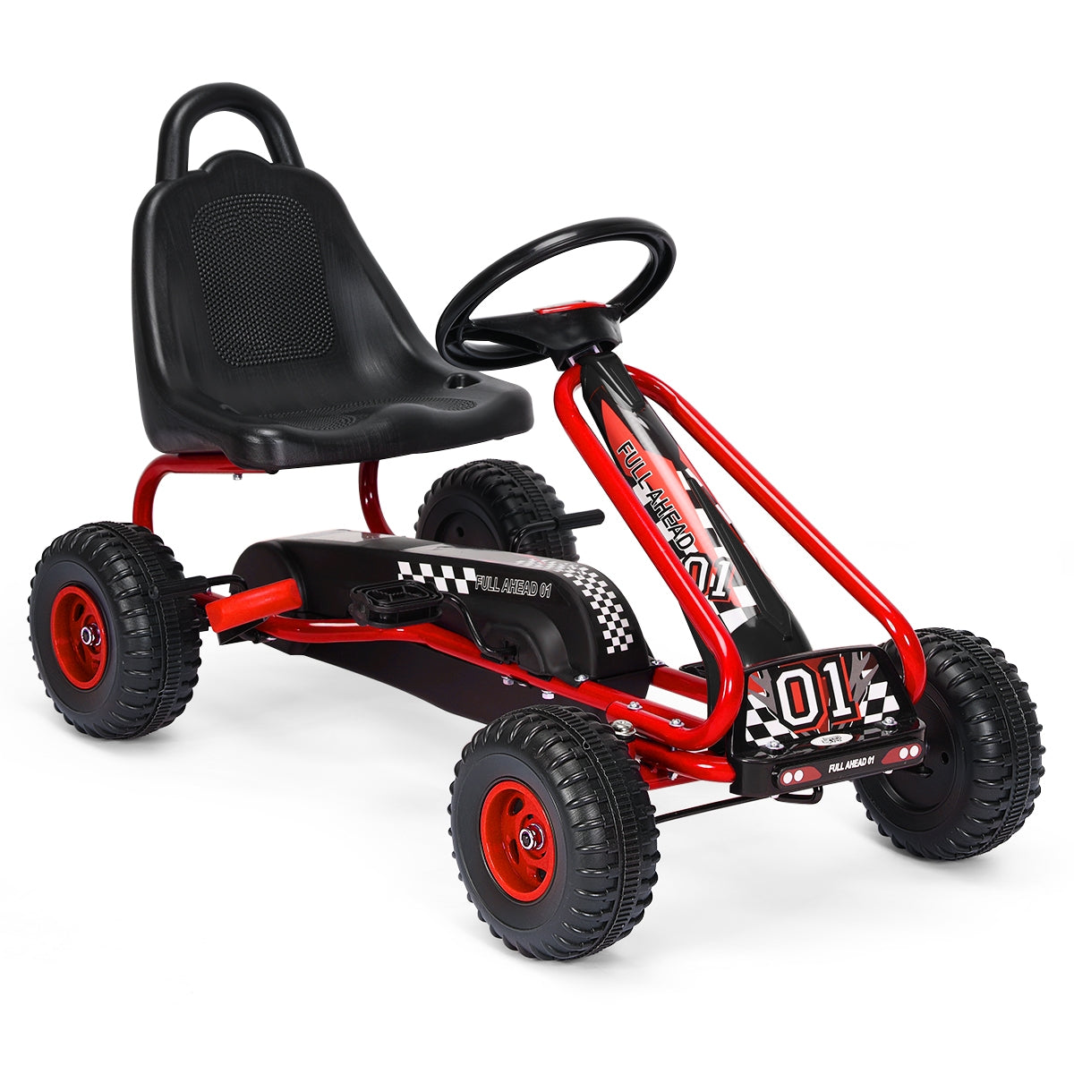 Go Kart de Pedais para Crianças com 4 Rodas Antiderrapantes, Assento Envolvente e Travão de Mão Vermelho 92 x 50 x 53 cm