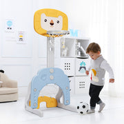 Centro de Atividades Desportivas 3 em 1 para Crianças - Altura Regulável - Amarelo 54 x 51 x 110-149 cm