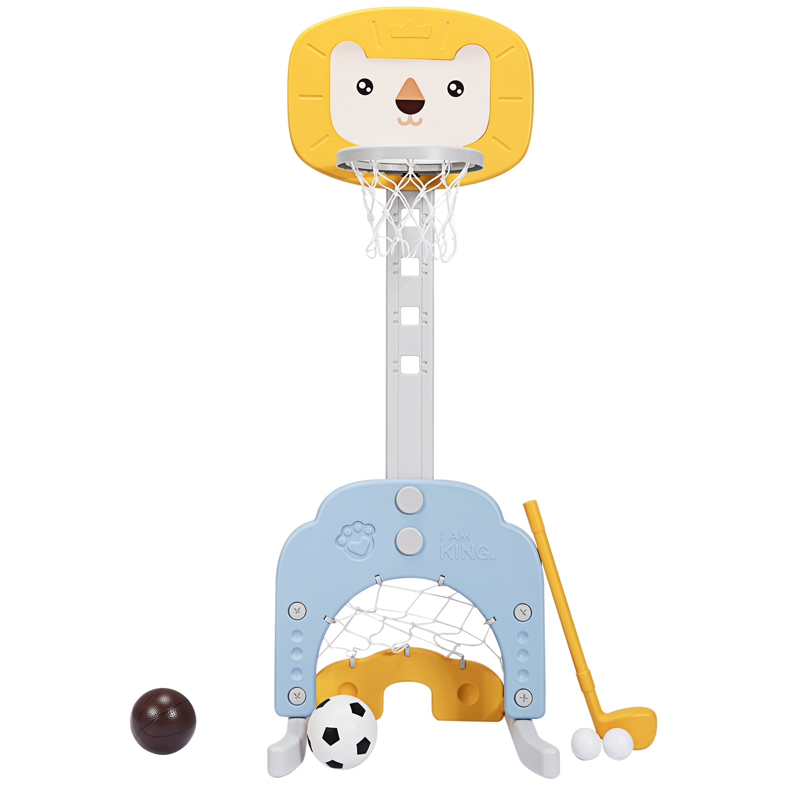 Centro de Atividades Desportivas 3 em 1 para Crianças - Altura Regulável - Amarelo 54 x 51 x 110-149 cm