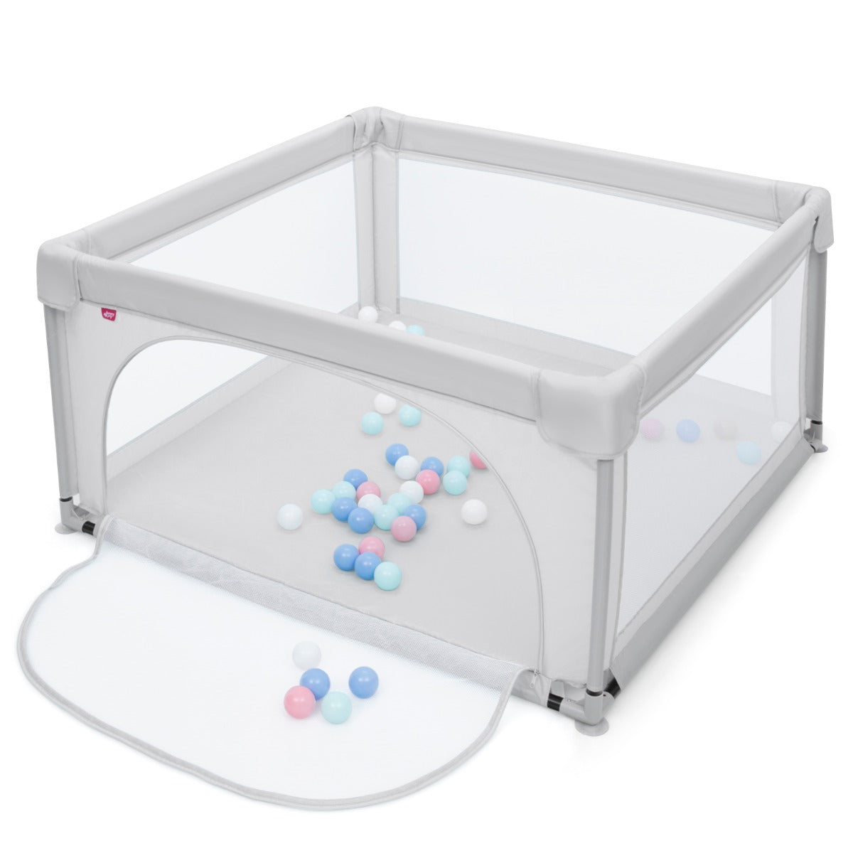 Parque Infantil de Atividades Portátil com Vedações de Segurança e 50 Bolas Cinza 126 x 126 x 68 cm