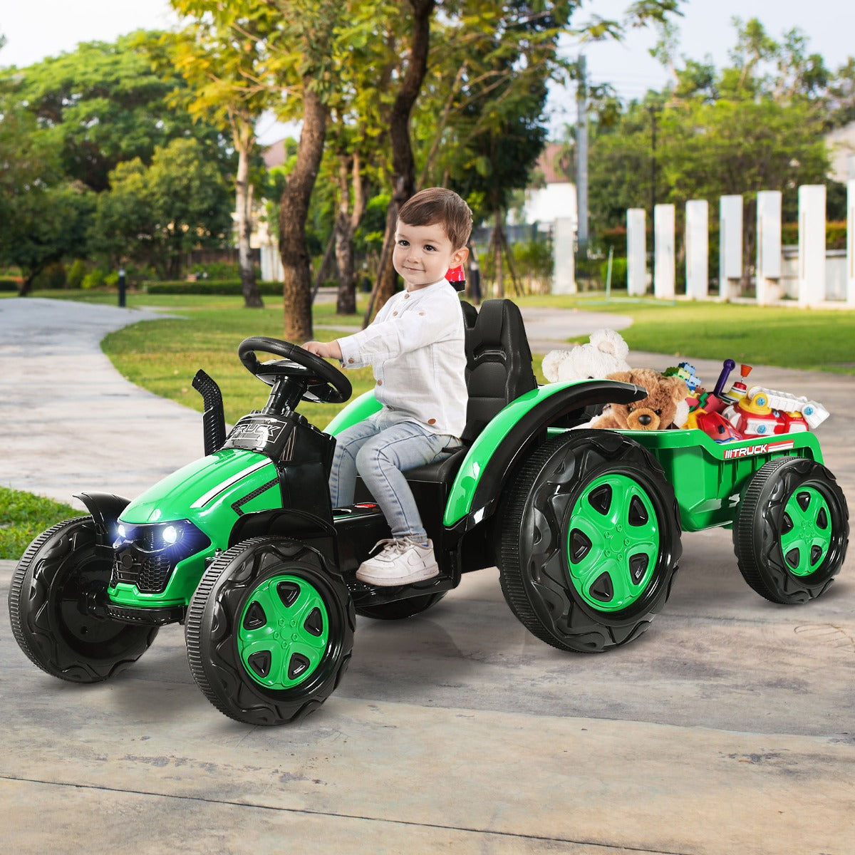 Tractor de Brincar com Reboque para Crianças dos 3 aos 8 Anos Inclui Comando 2,4 G Verde 151 x 68 x 70 cm