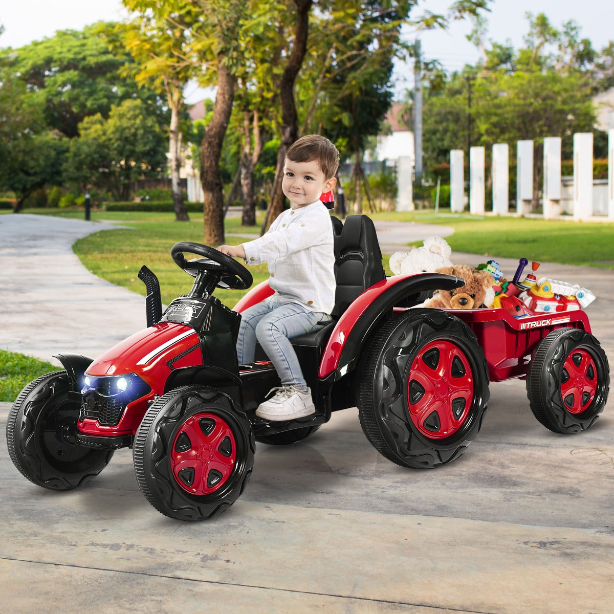 Trator de Brincar com Reboque para Crianças 3-8 Anos Inclui Comando 2,4 G Vermelho 151 x 68 x 70 cm
