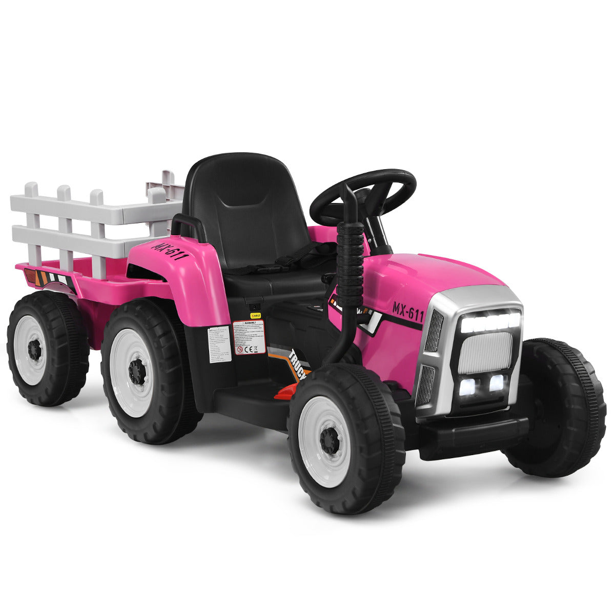 Trator Elétrico para Crianças com 3 Velocidades Luzes LED Música Buzina Funções de Áudio USB e Bluetooth Até 30kg Rosa 135 x 51 x 53 cm