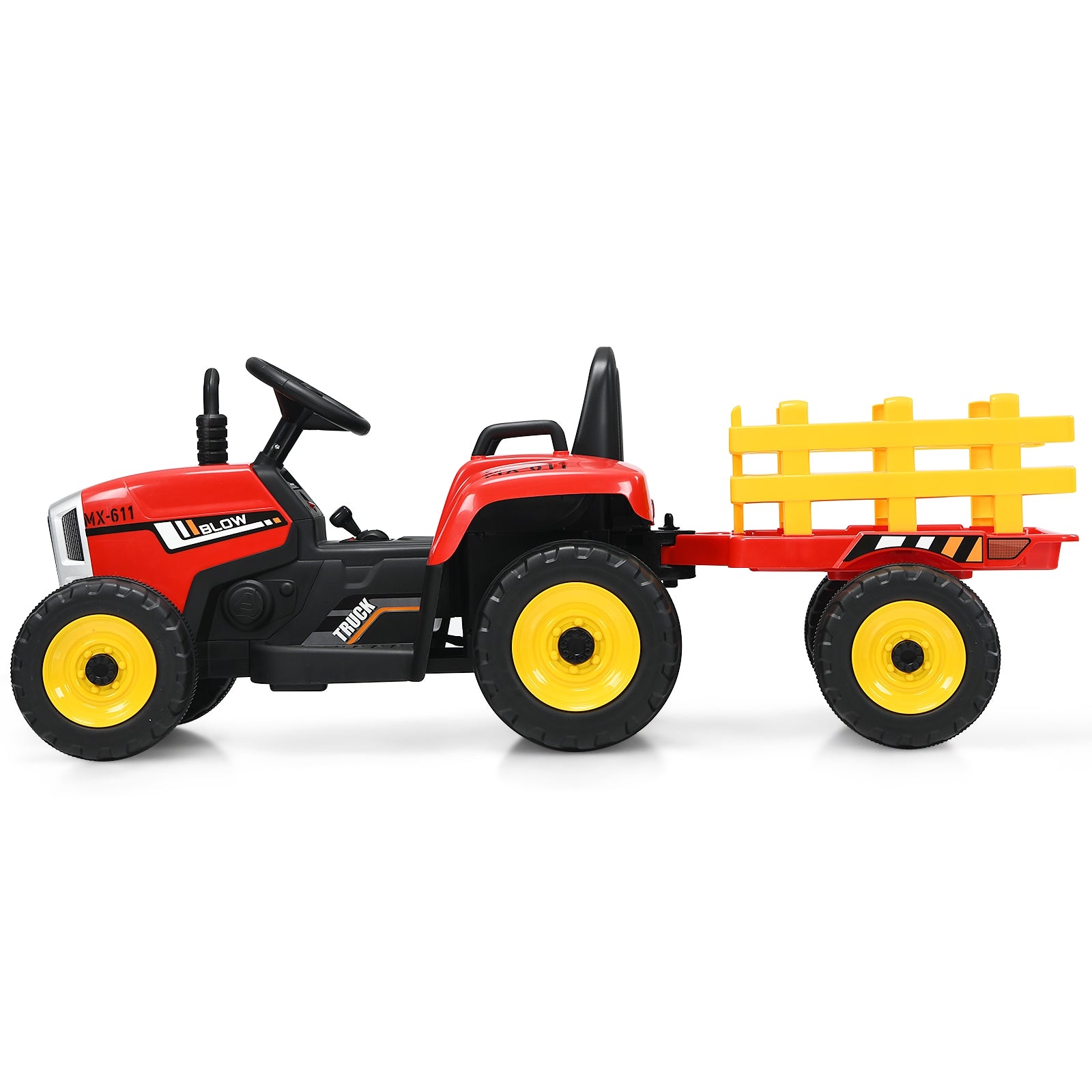 Trator com Reboque para Crianças com Comando 2.4 G 3 Velocidades e Luzes LED Vermelho até 30kg 135 x 51 x 53 cm Vermelho