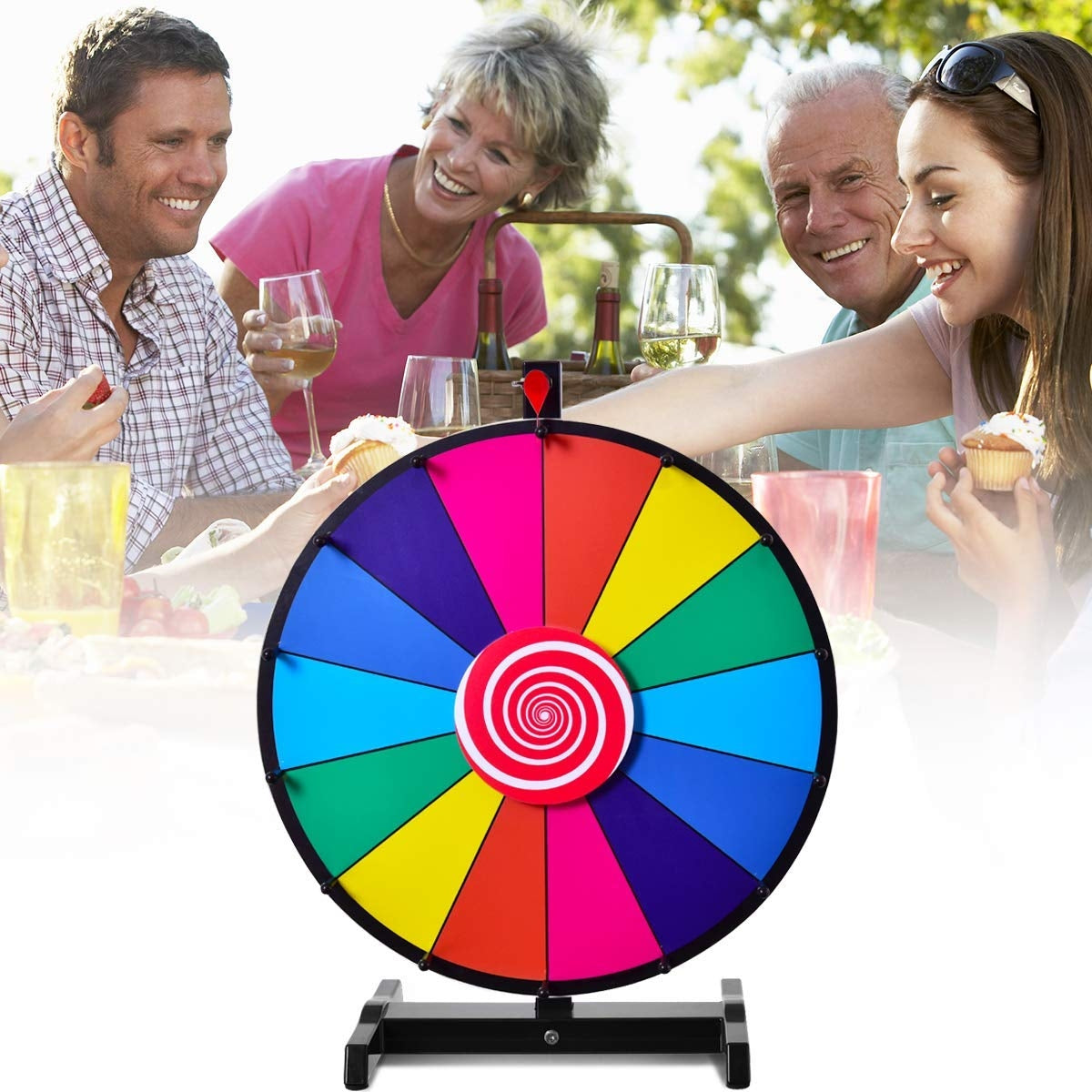 Ruleta de Jogo de 18" com Suporte, Possibilidade de Escrever e Limpar com Marcador Apagável para Festa Brinquedo Prémio Roda