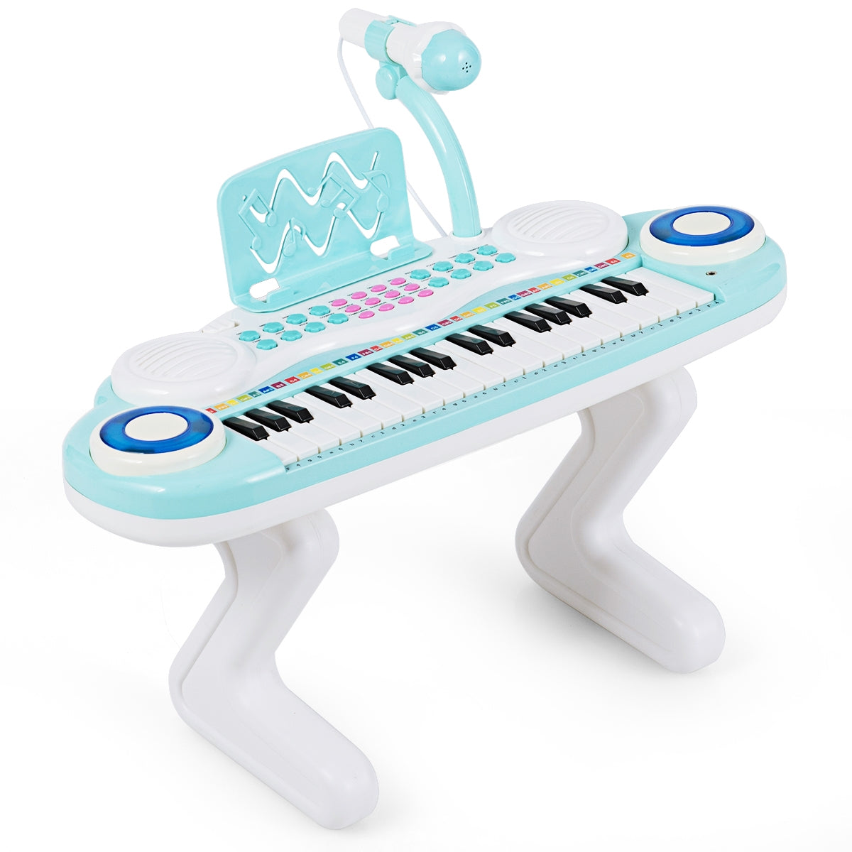 Piano Eletrónico com 37 Teclas para Crianças com Ritmos, Luzes, Microfones e Pernas Desmontáveis Azul 48 x 20 x 38 cm