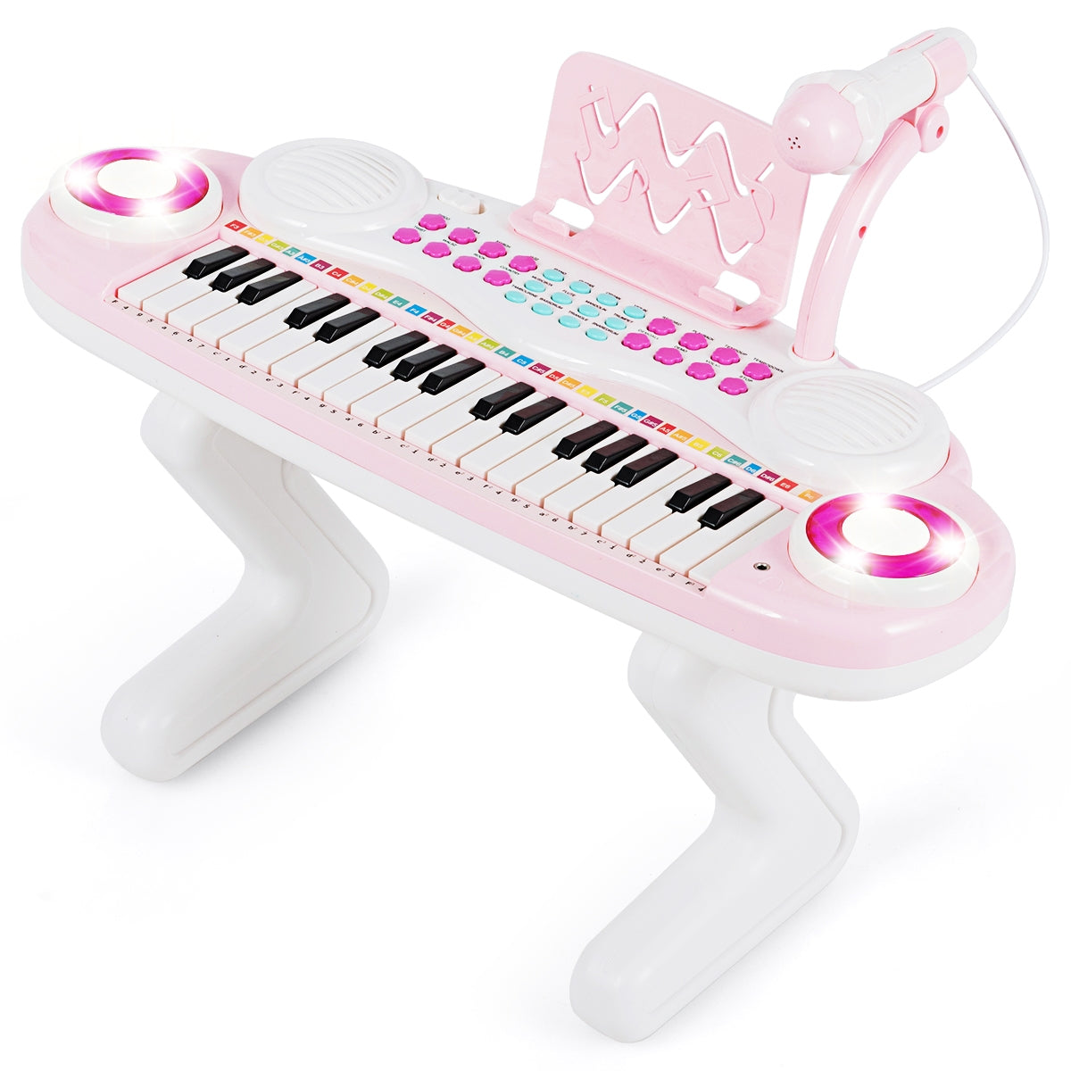 Piano Eletrónico para Crianças com 37 Teclas, Luzes, Microfones, Pernas Removíveis, Função de Gravação e Repetição Rosa 48 x 20 x 38 cm