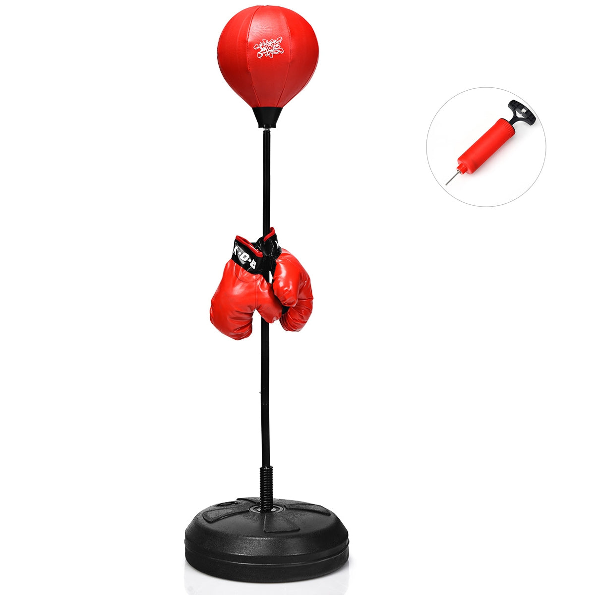 Saco de Boxe com Base Ajustável, Bomba Manual e Luvas de Boxe para Adultos e Crianças 8+ Preta e Vermelha 43 x 11 x 120-154 cm