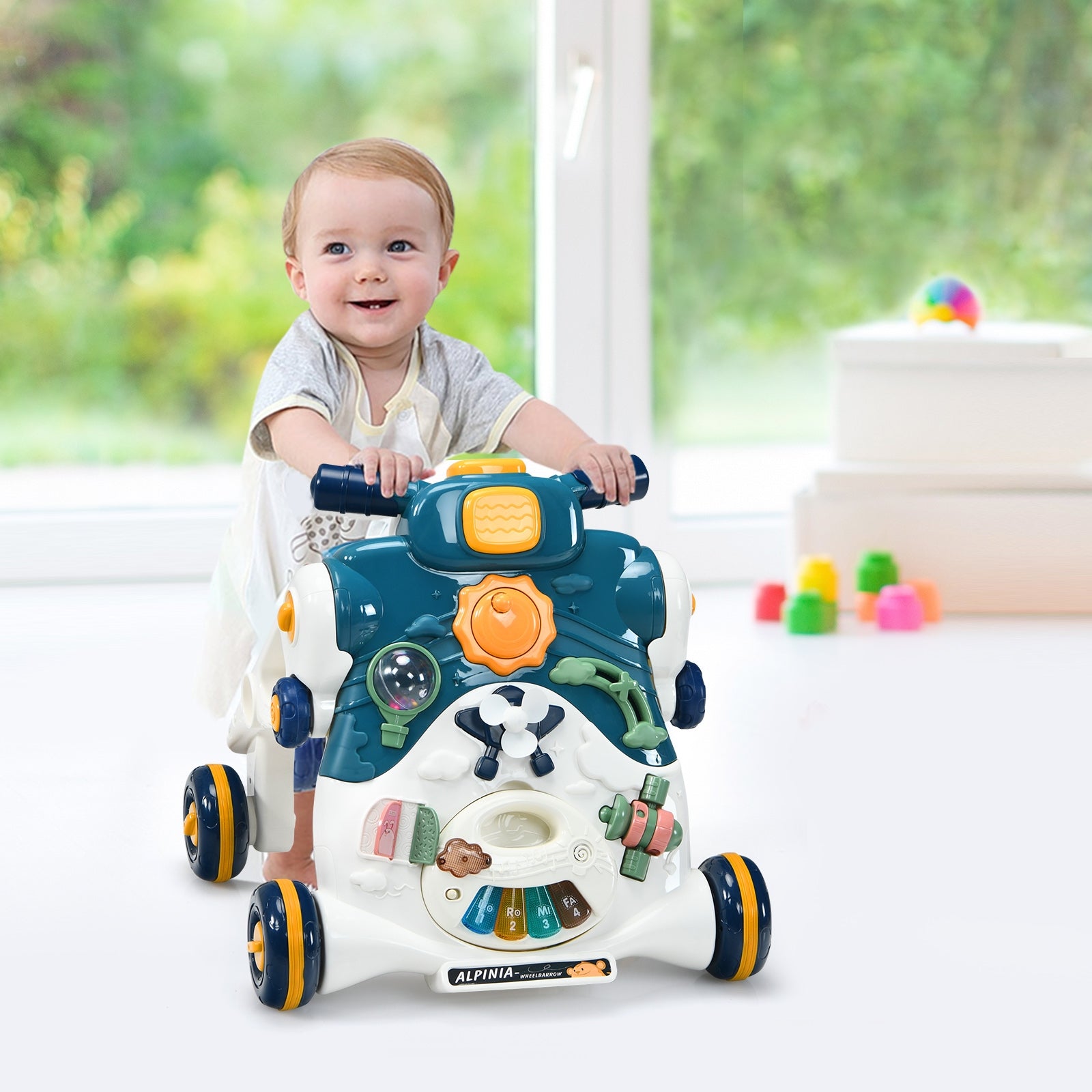 Caminhante 3 em 1 para Crianças 6-36 Meses Carro Montável com Luzes e Música Centro de Atividades Azul 46 x 46 x 46 cm