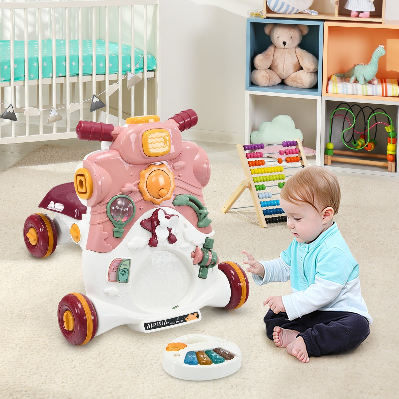 Caminhante 3 em 1 para Crianças 6-36 Meses Carro de Passeio com Luzes e Música Centro de Atividades Rosa 46 x 46 x 46 cm