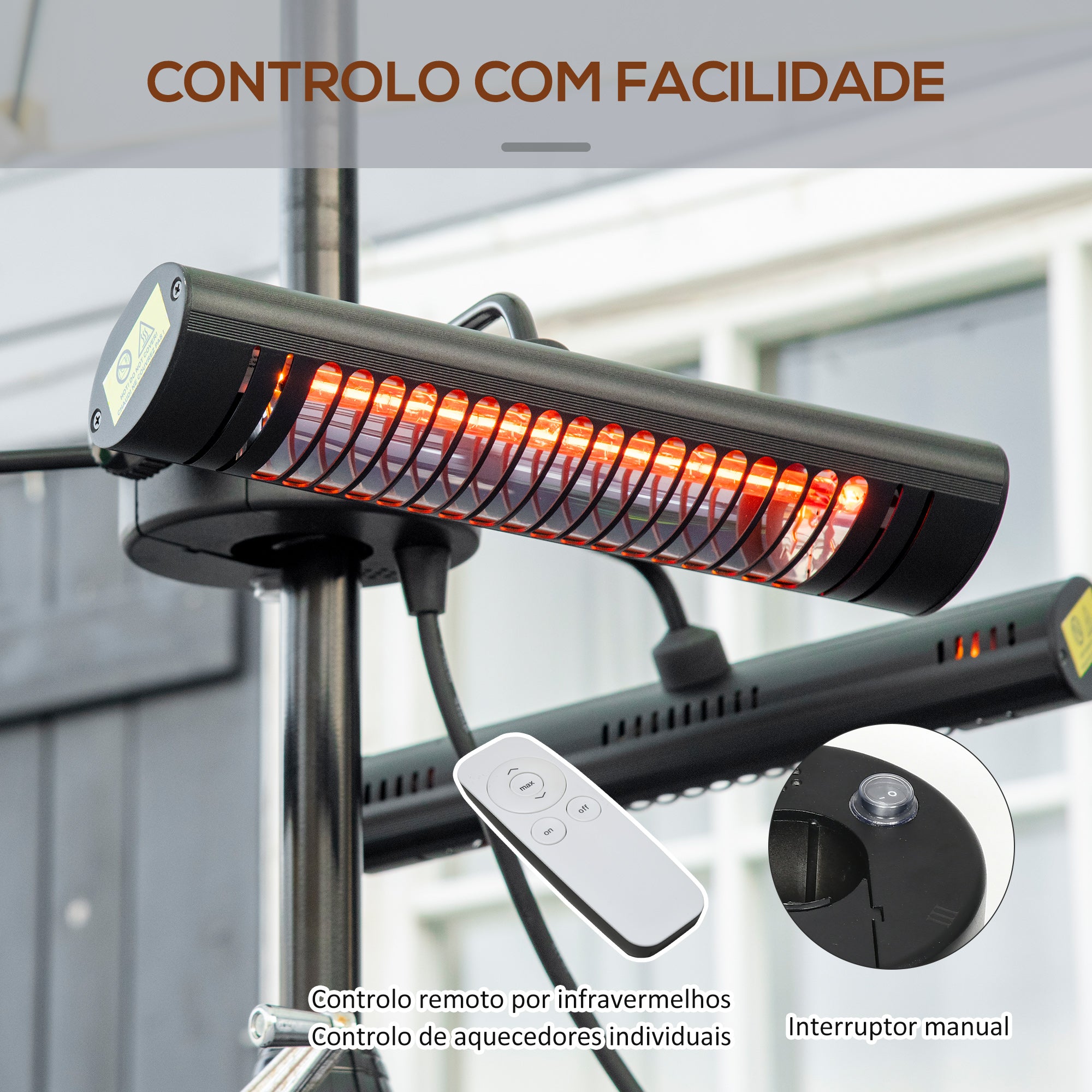 Aquecedor Elétrico de Exterior 1000W 87x75x22cm Preto