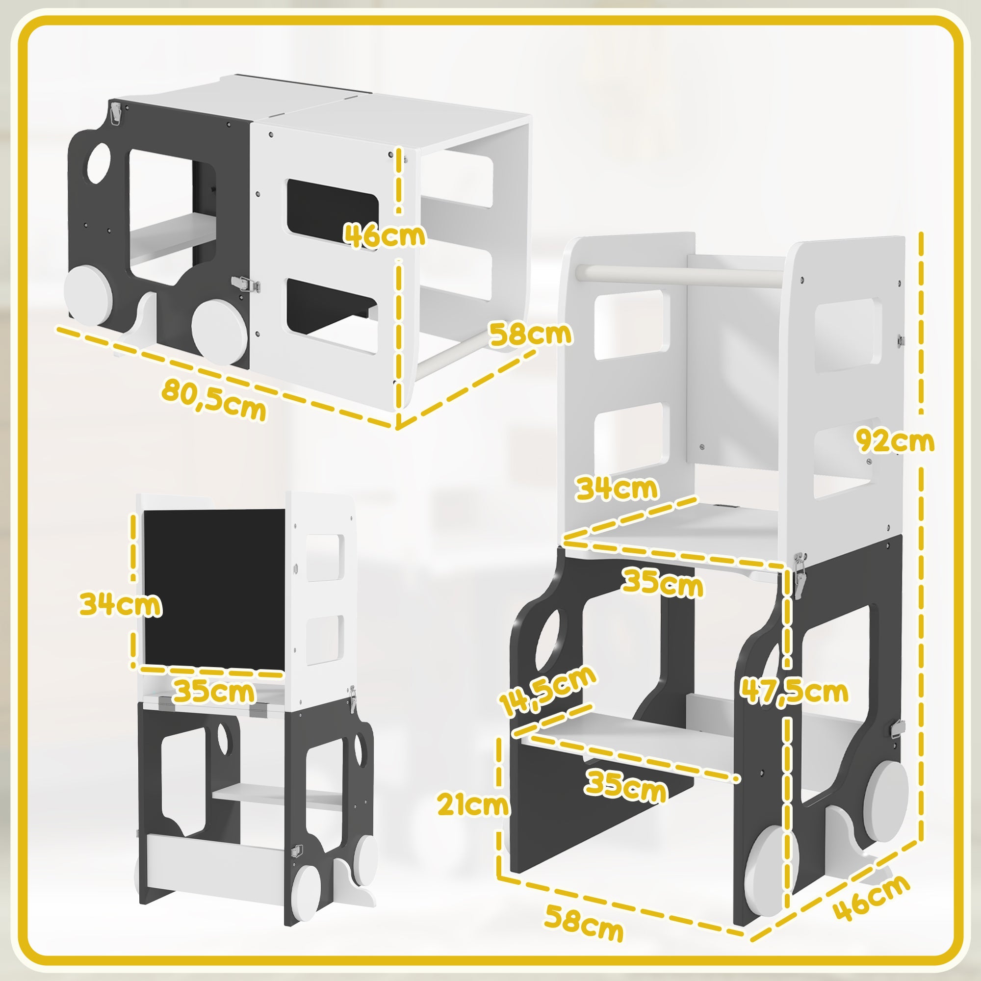 Torre de Aprendizagem Multifuncional 4 em 1 58x46x92 cm Branco e Cinza