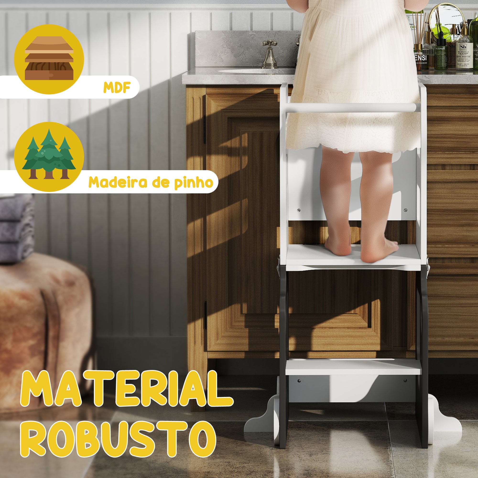 Torre de Aprendizagem Multifuncional 4 em 1 58x46x92 cm Branco e Cinza