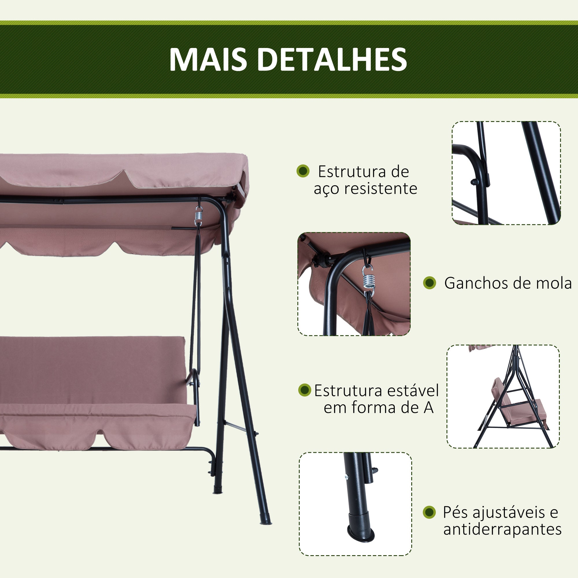 Baloiço de Jardim 3 Lugares Marrom 172x110x153 cm