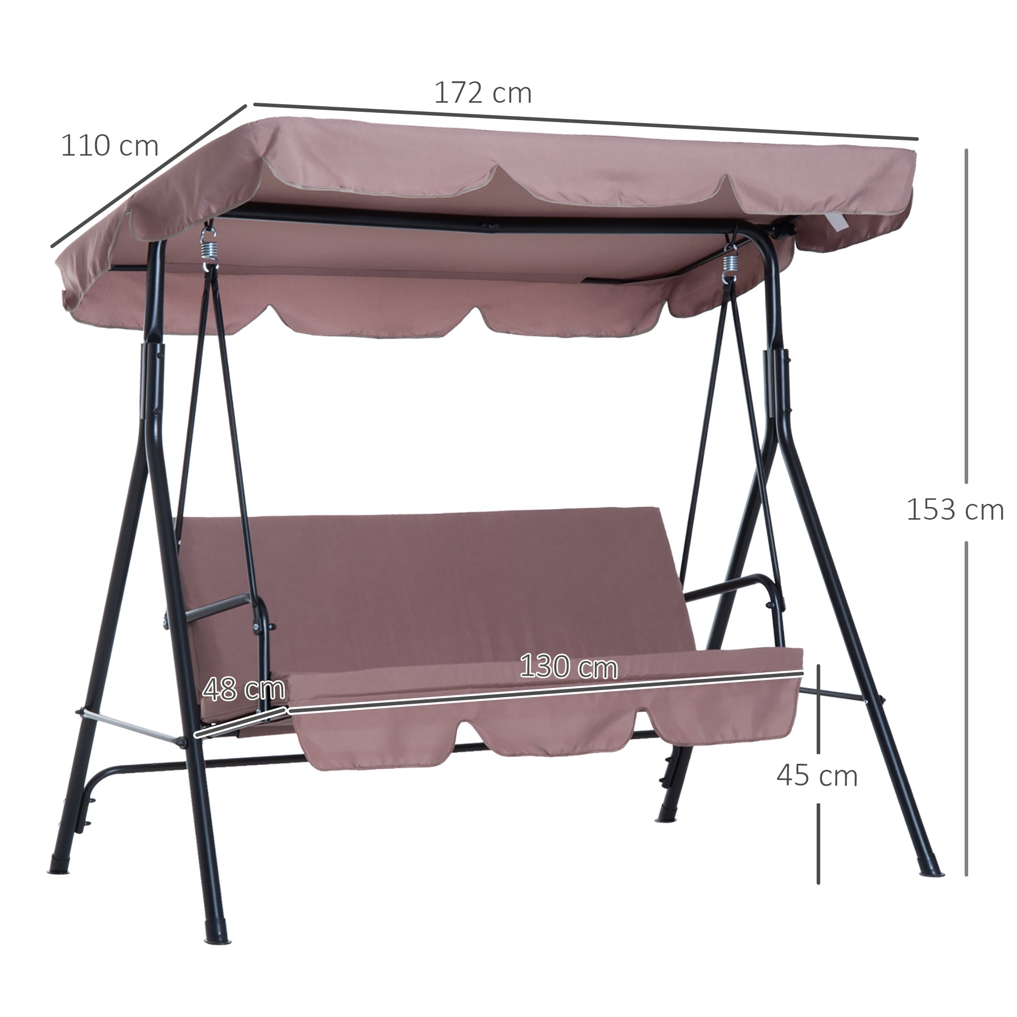 Baloiço de Jardim 3 Lugares Marrom 172x110x153 cm