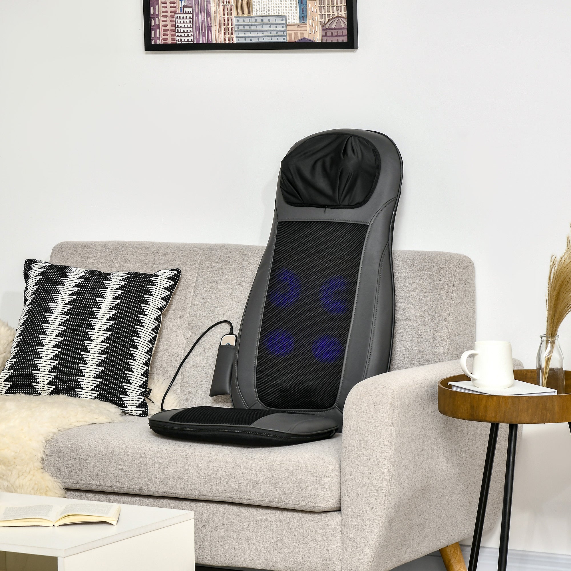 Tapete de Massagem Shiatsu com Aquecimento e Vibração 45x39x78cm Preto