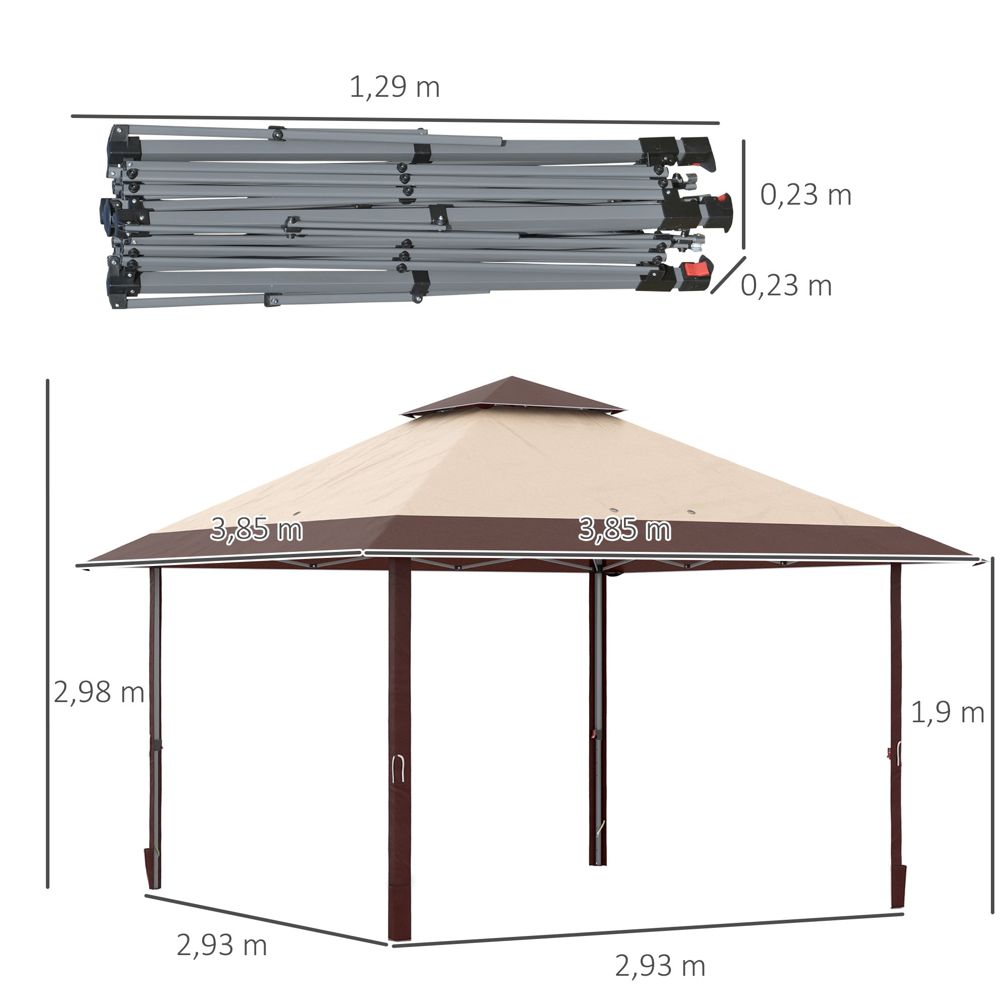 Tenda Dobrável 385x385x298 cm Cáqui e Café