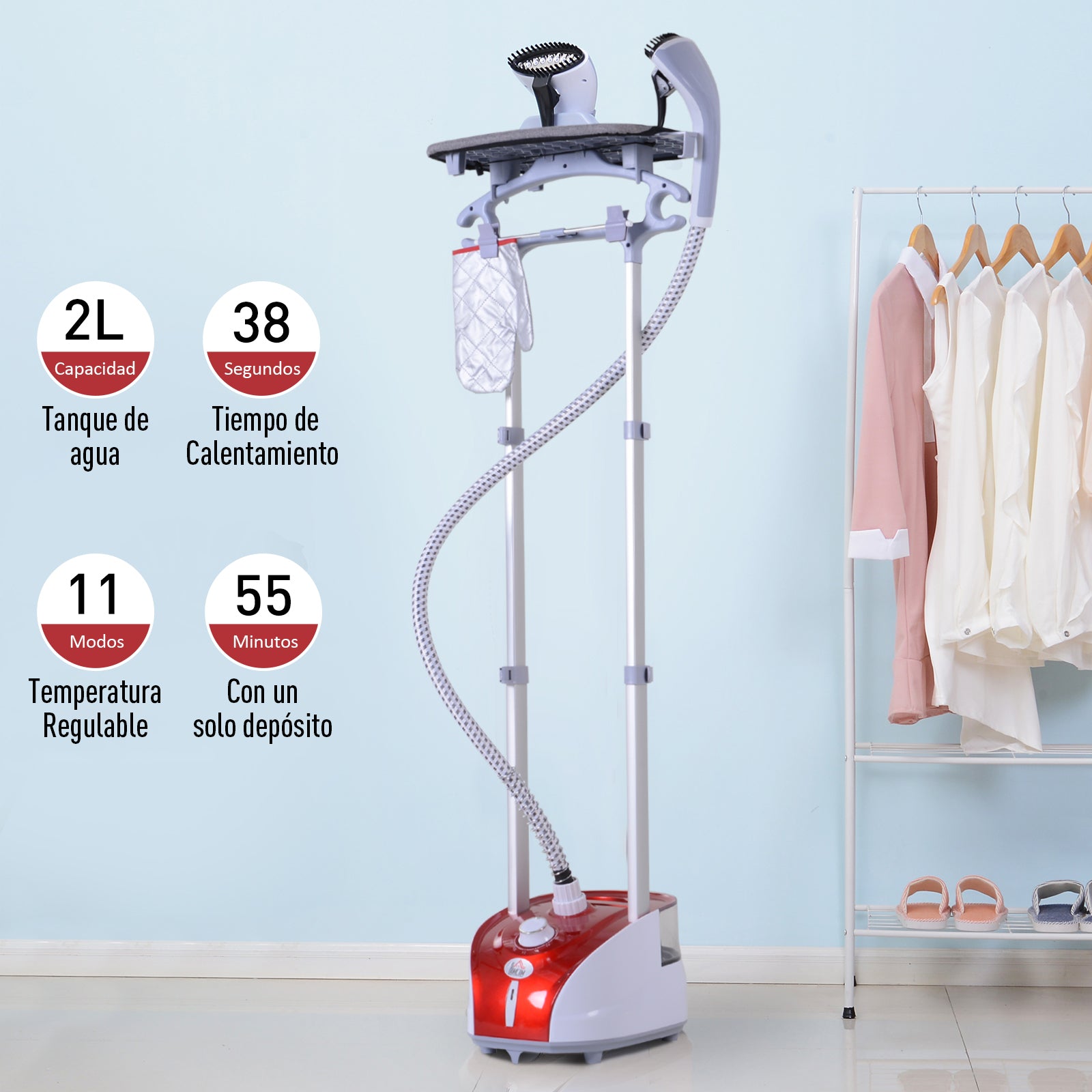 Ferro de Engomar a Vapor 1800W Vermelho 35x25x47-118,5 cm