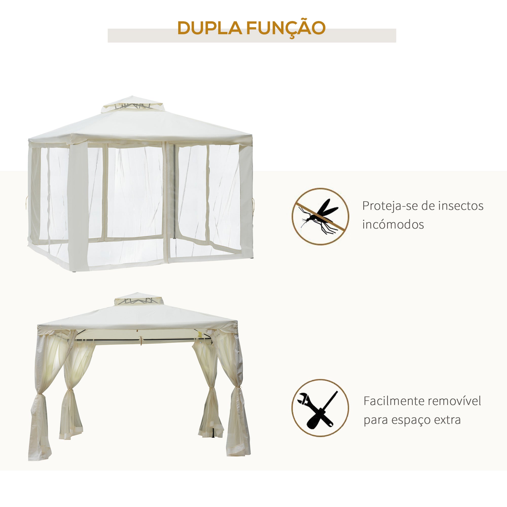 Pérgola de Jardim 3x3m Creme Branco - 294x294x265 cm