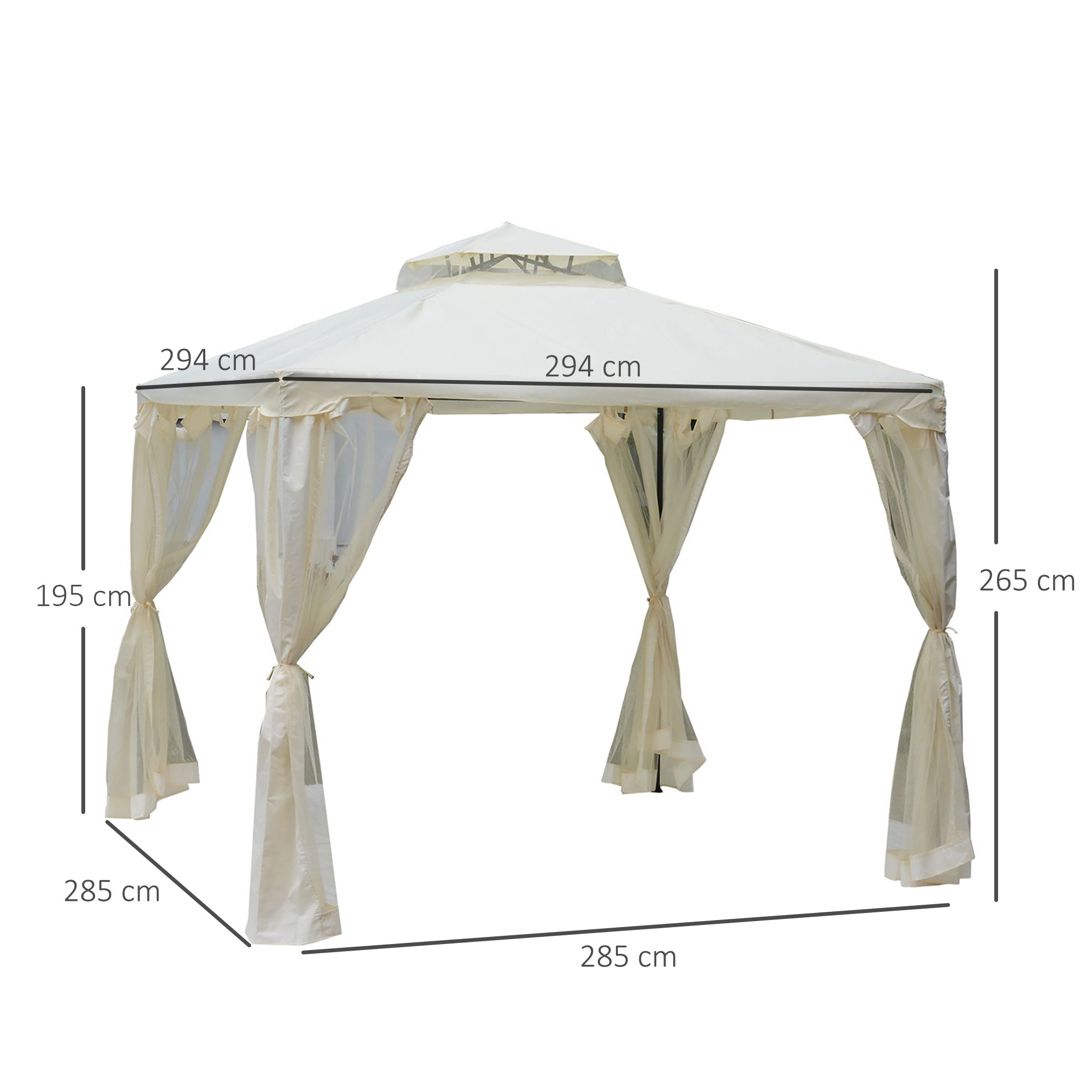 Pérgola de Jardim 3x3m Creme Branco - 294x294x265 cm