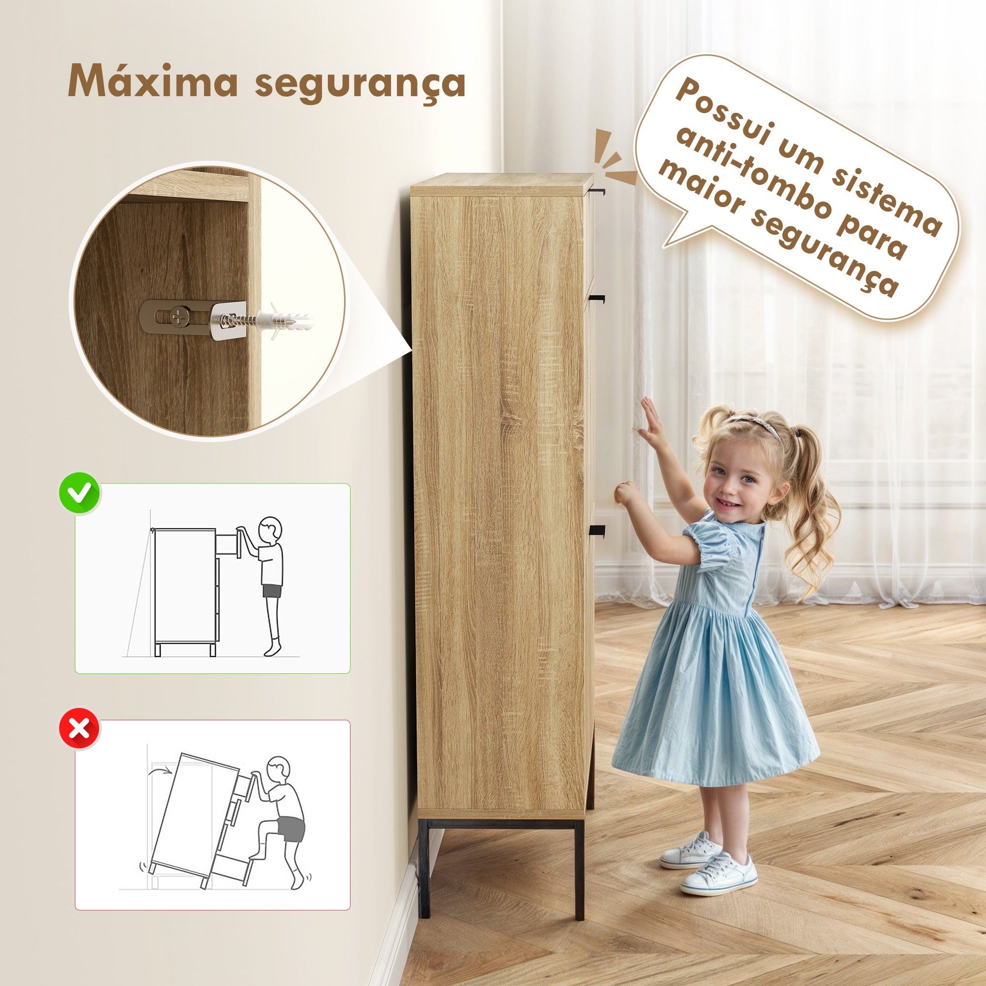 Sapateira Estreita de Madeira para 8 Pares de Sapatos - 60x24x105,5 cm - Cor Madeira