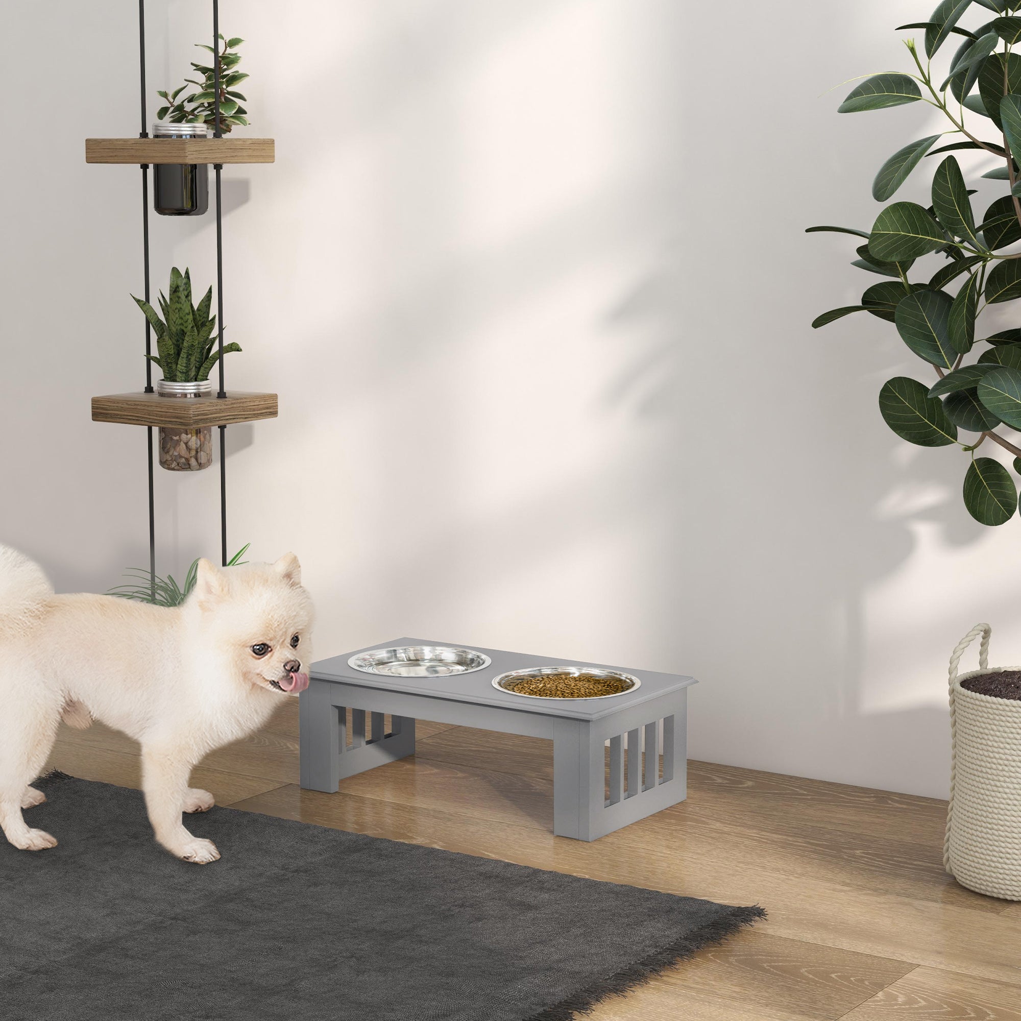 Comedouro Elevado para Cães - 44x24x15 cm - Cinza