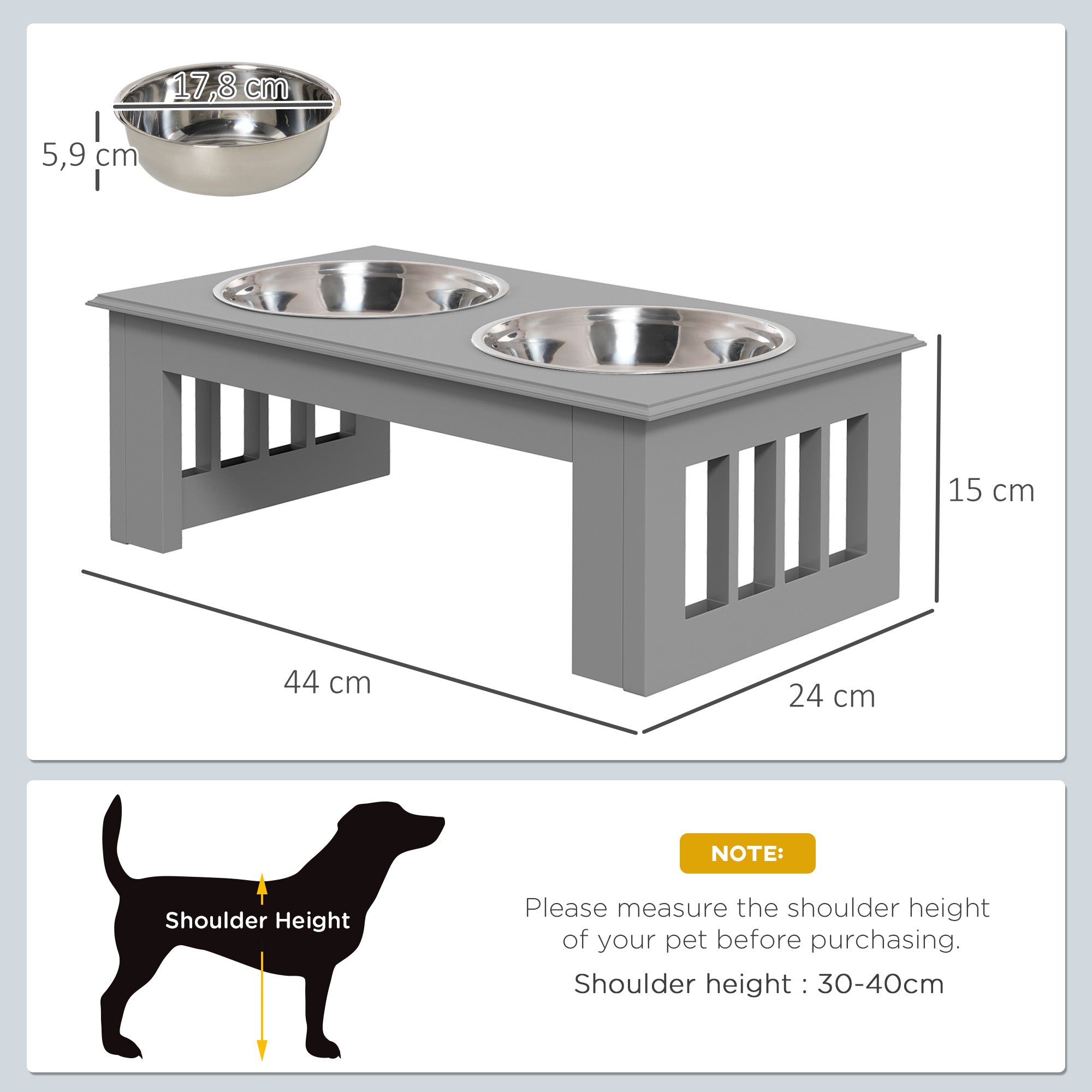 Comedouro Elevado para Cães - 44x24x15 cm - Cinza
