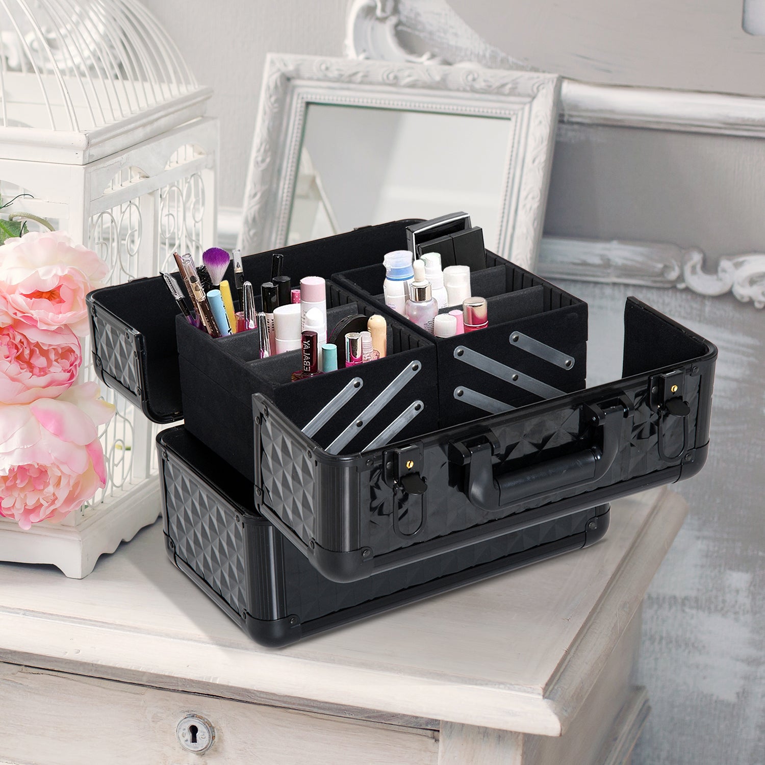 Organizador de Cosméticos Profissional 35,5x20x25,5 cm Preto