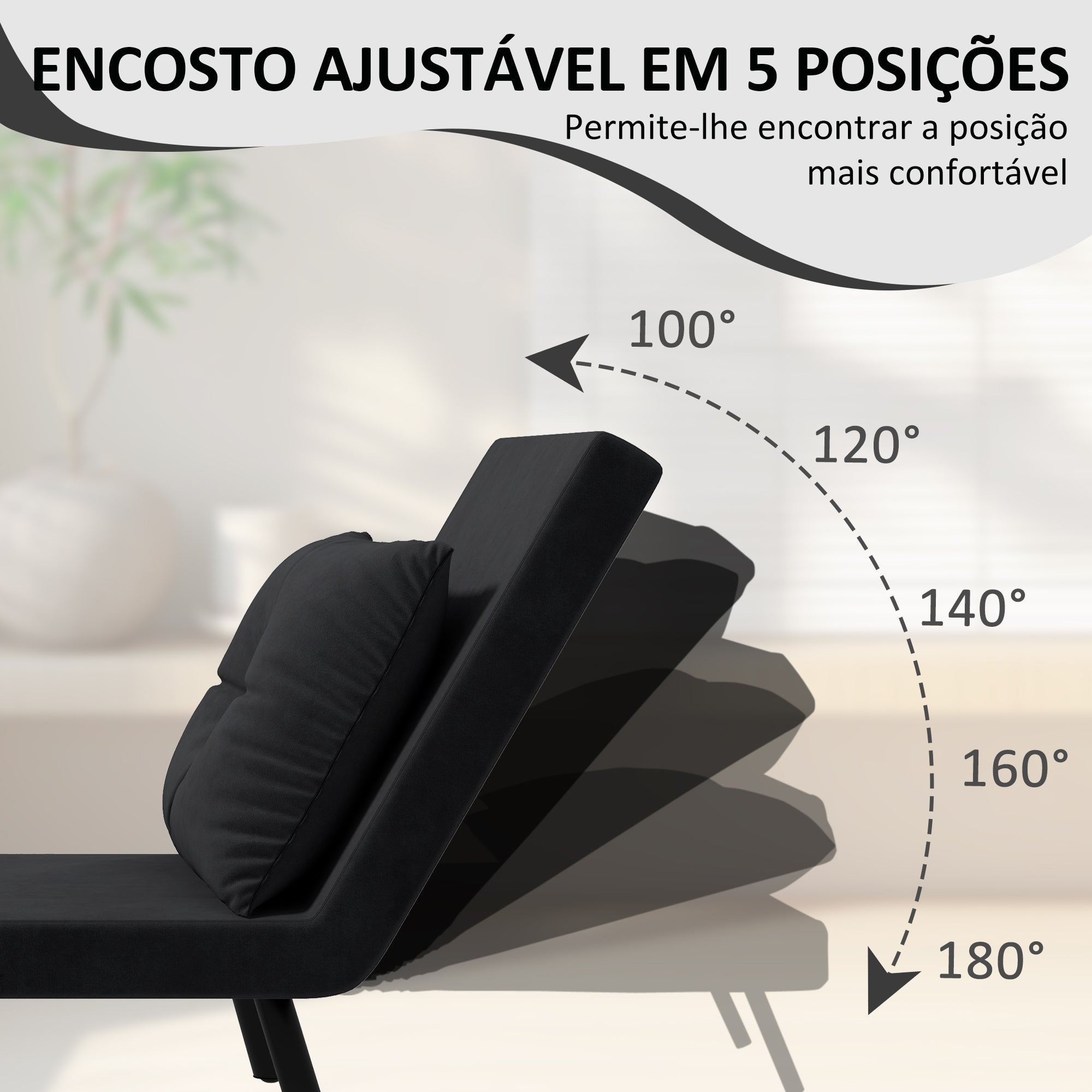 Poltrona Convertível em Cama Dobrável 3 em 1 - Preto 63x73x81 cm