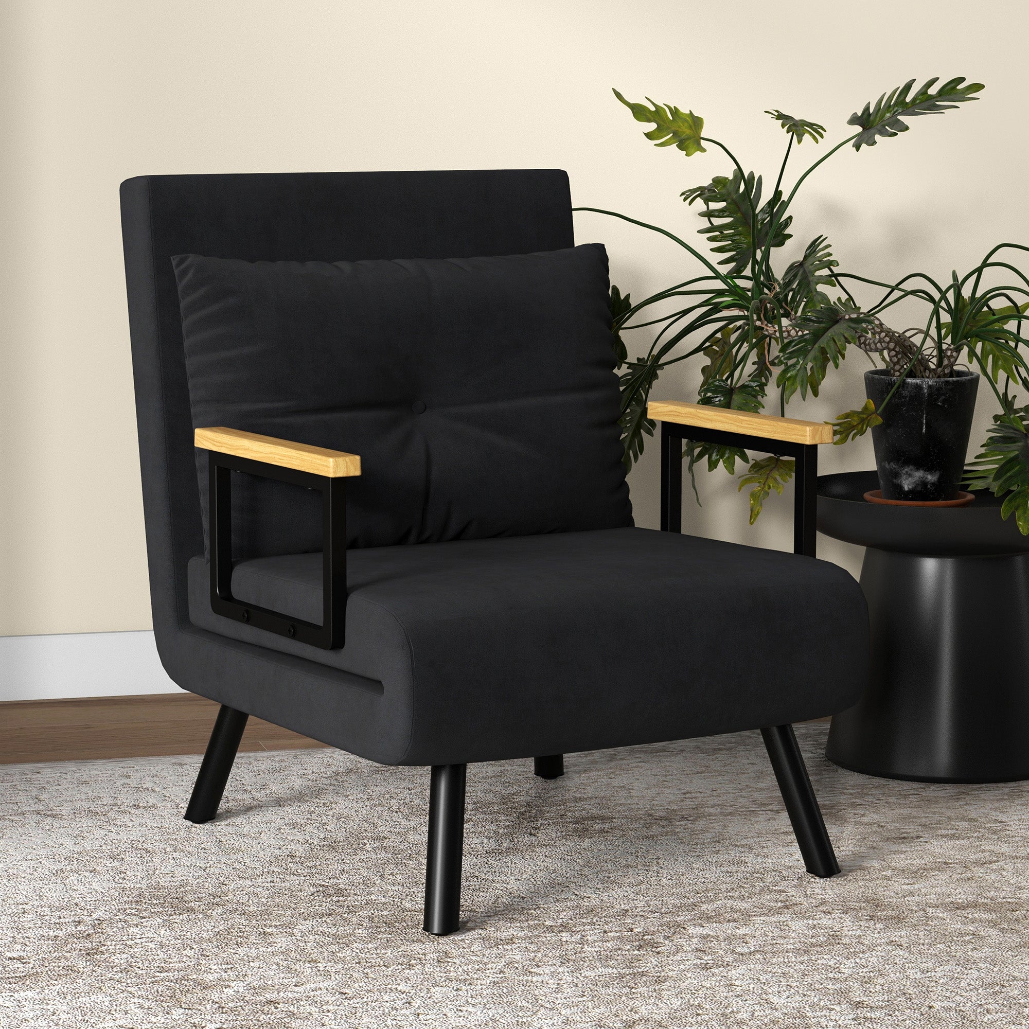 Poltrona Convertível em Cama Dobrável 3 em 1 - Preto 63x73x81 cm