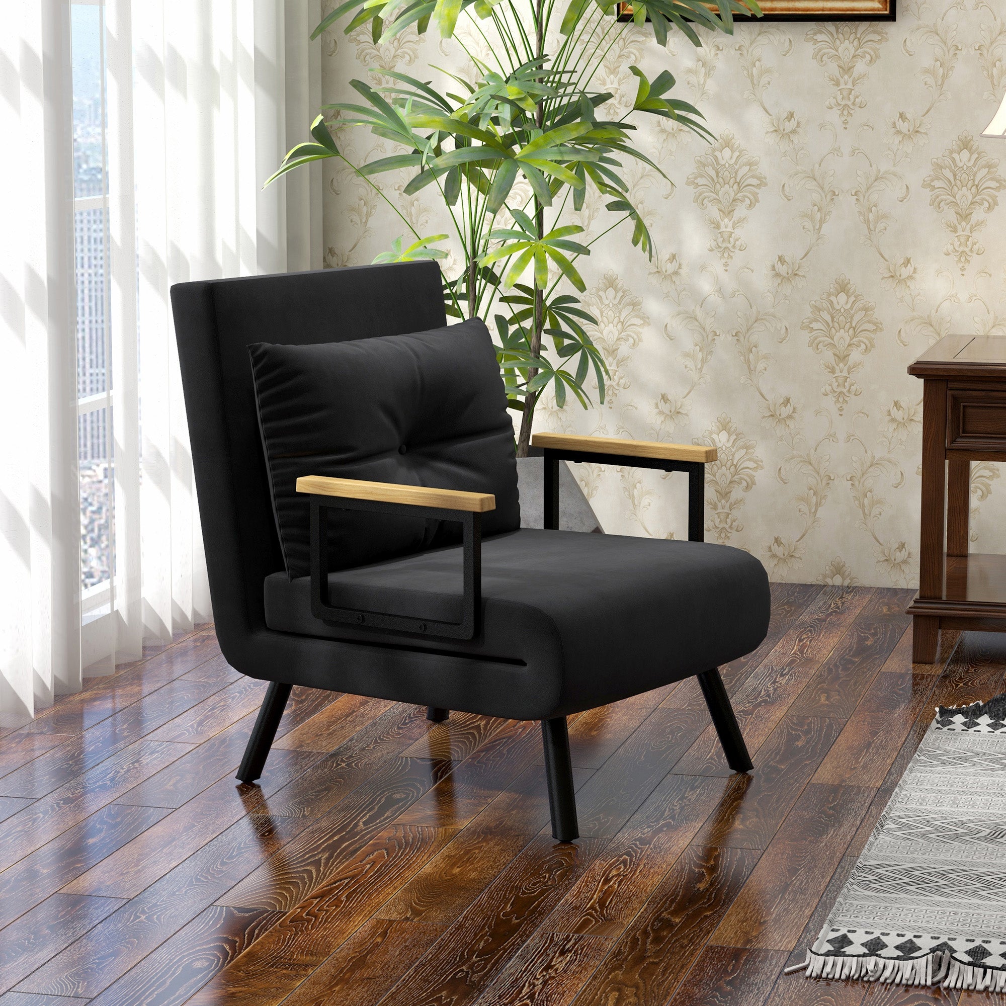 Poltrona Convertível em Cama Dobrável 3 em 1 - Preto 63x73x81 cm