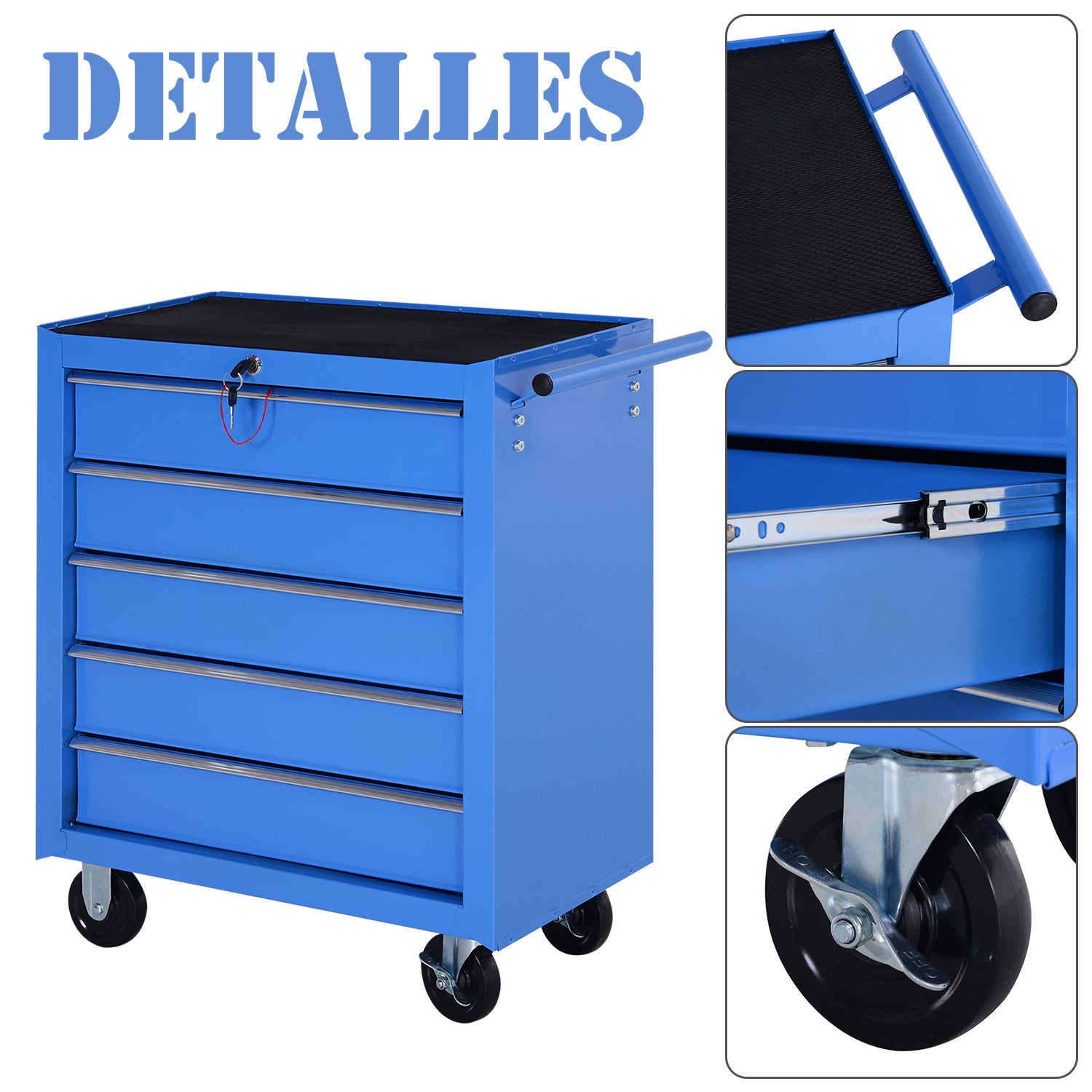 Carrinho de Ferramentas com 5 Gavetas Azul 67,5x33x77 cm