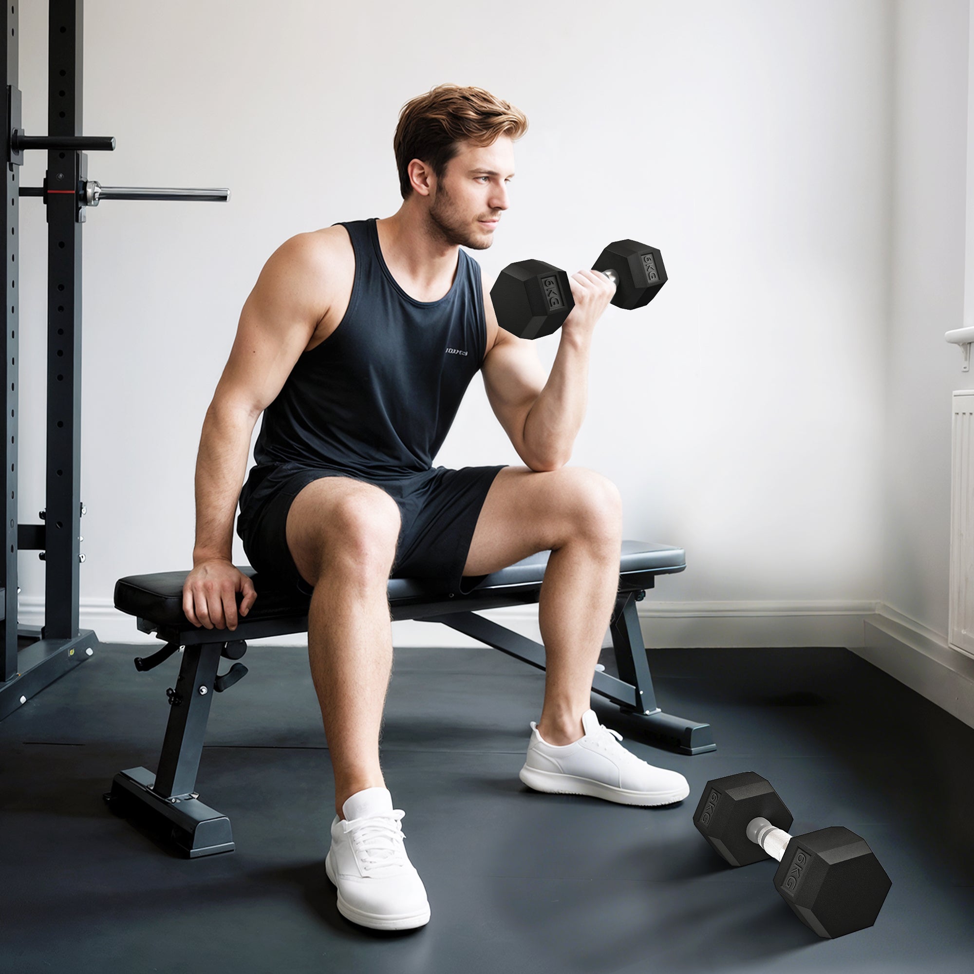 Conjunto de Halteres Hexagonais 12 kg - Preto 28,8x11,5 cm