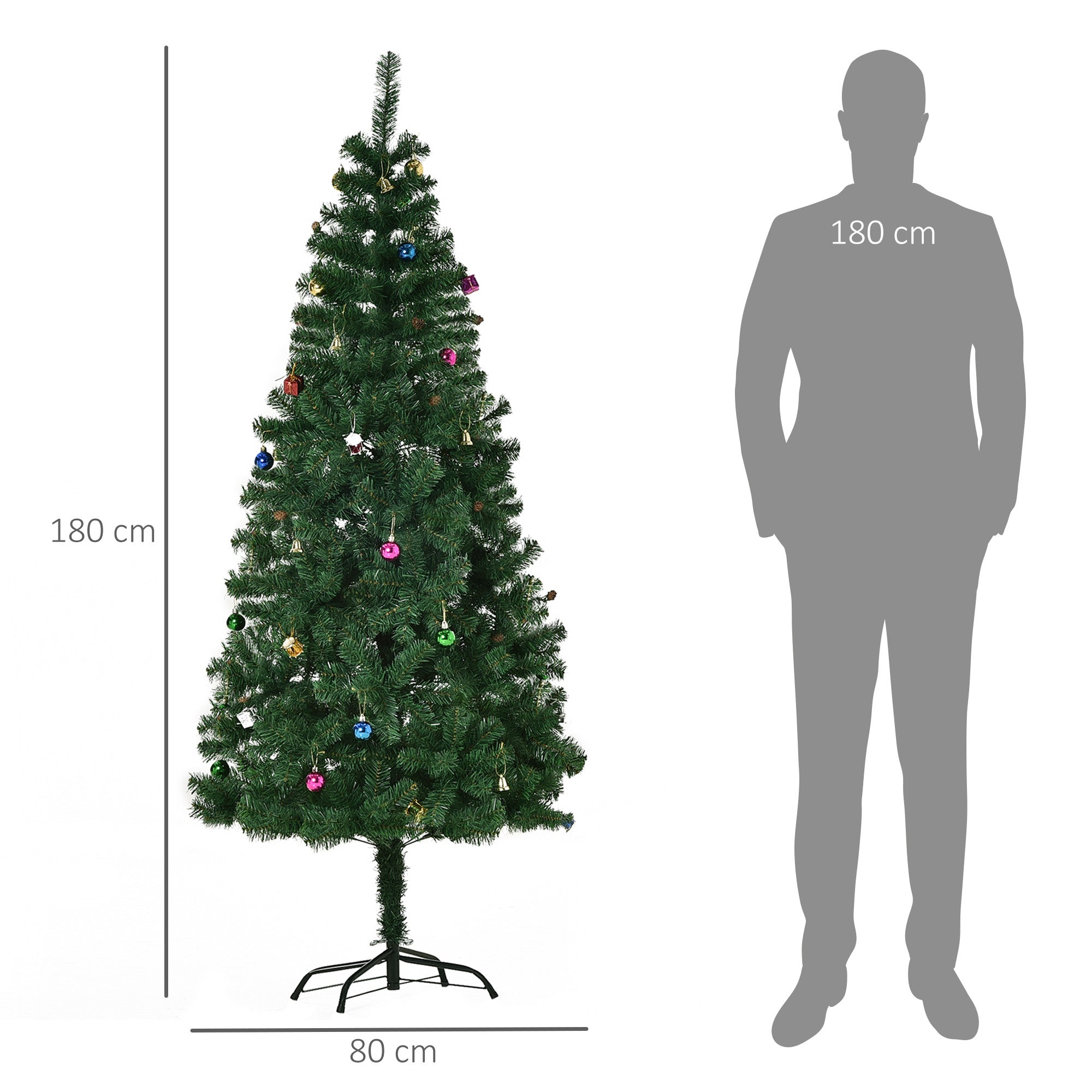 Árvore de Natal Artificial 180cm Verde - Decoração Natalícia com 624 Ramos e 48 Decorações