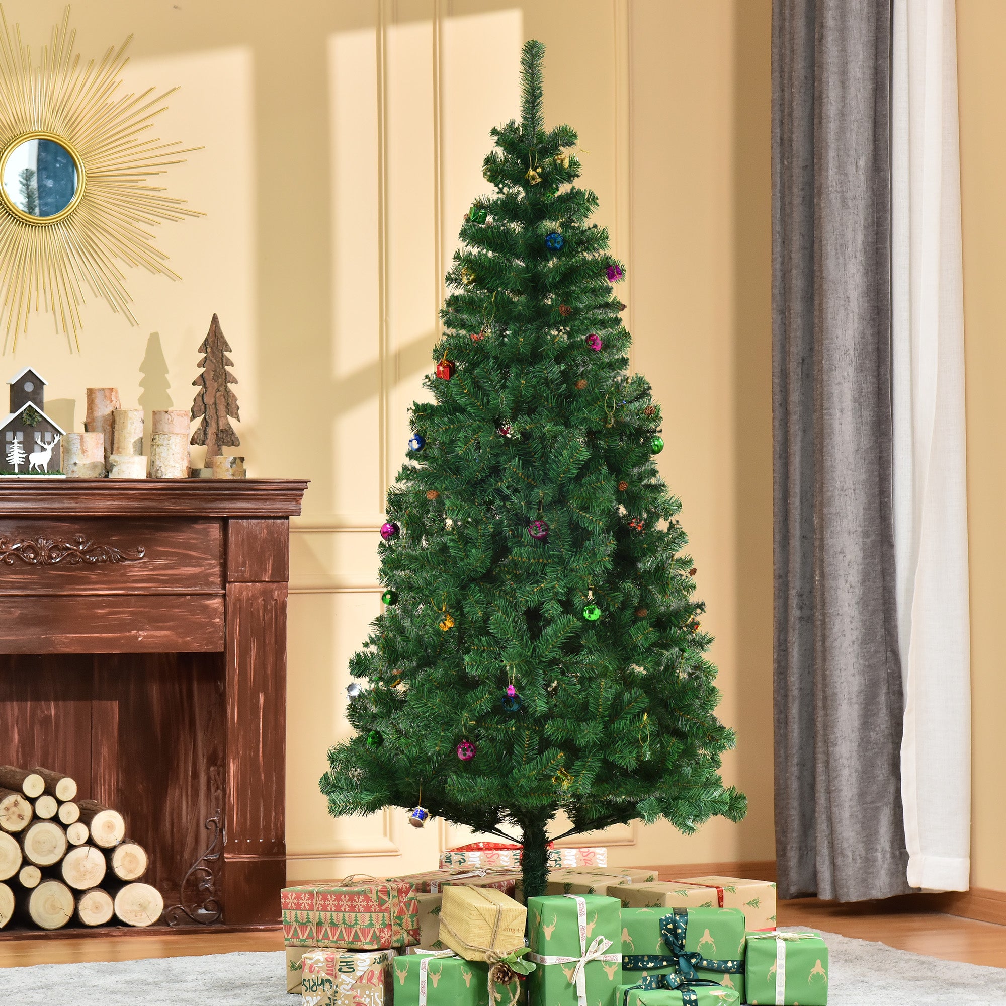 Árvore de Natal Artificial 180cm Verde - Decoração Natalícia com 624 Ramos e 48 Decorações