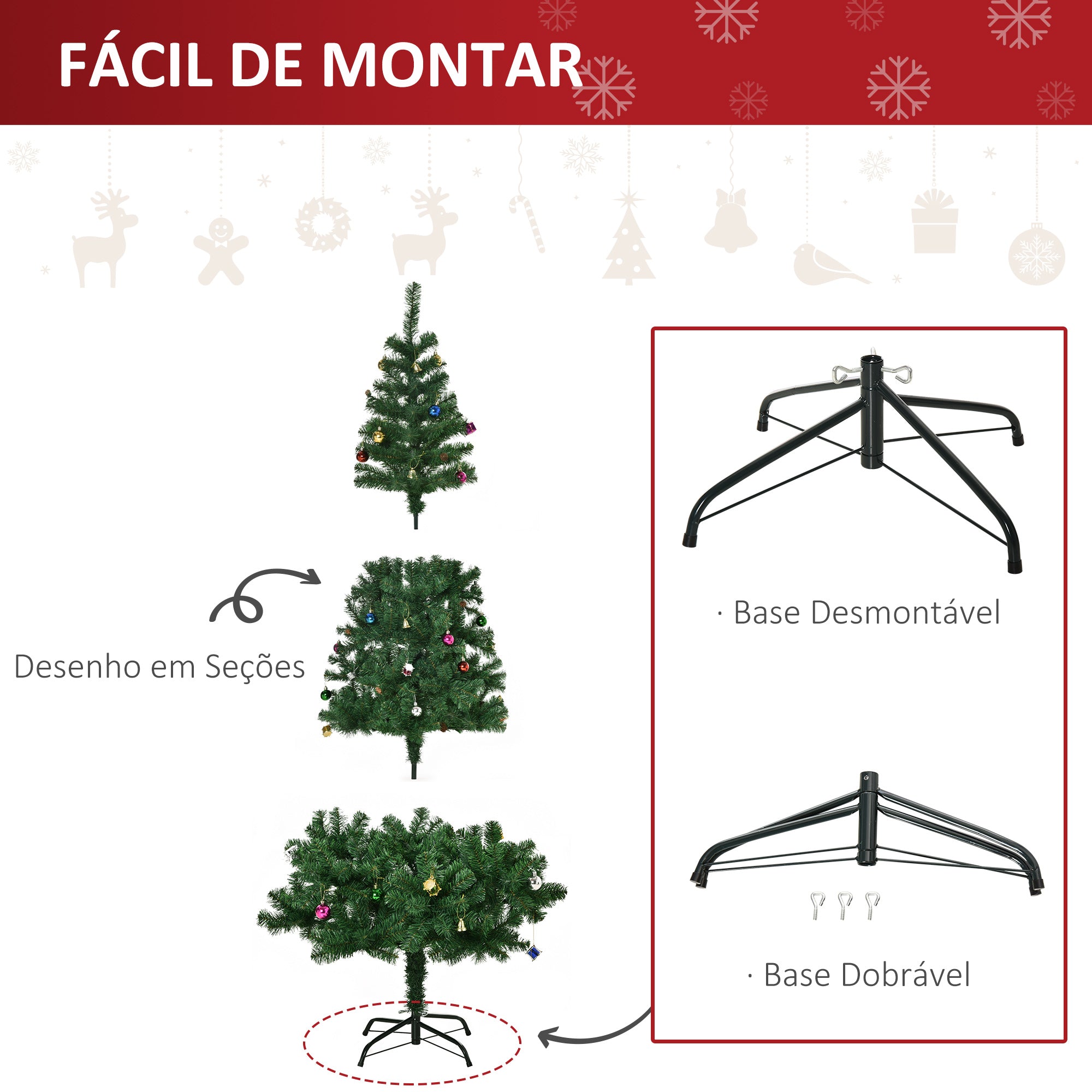Árvore de Natal Artificial 180cm Verde - Decoração Natalícia com 624 Ramos e 48 Decorações