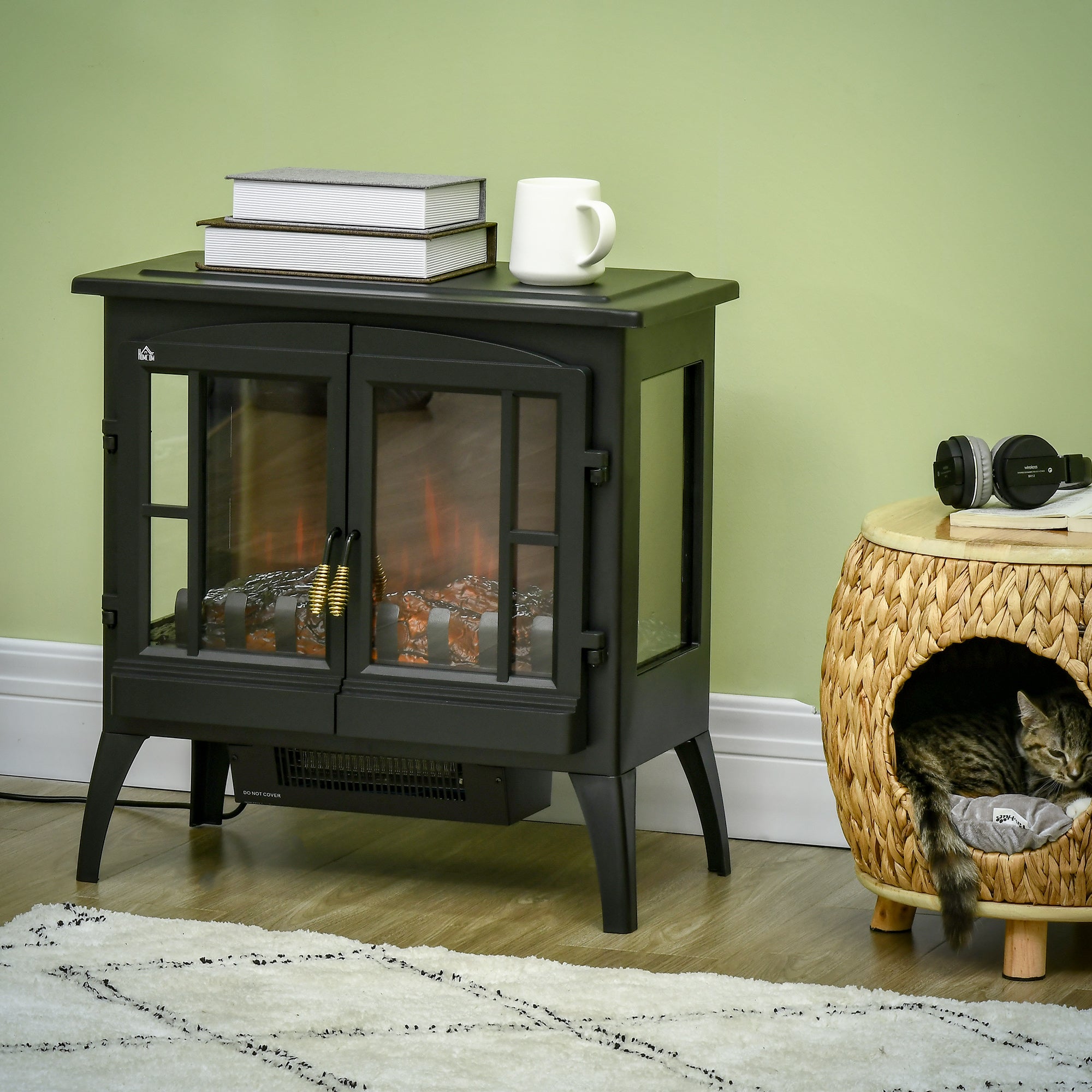 Lareira Elétrica Decorativa – 60x37x60,5 cm – Preto – Aço, vidro temperado e ABS