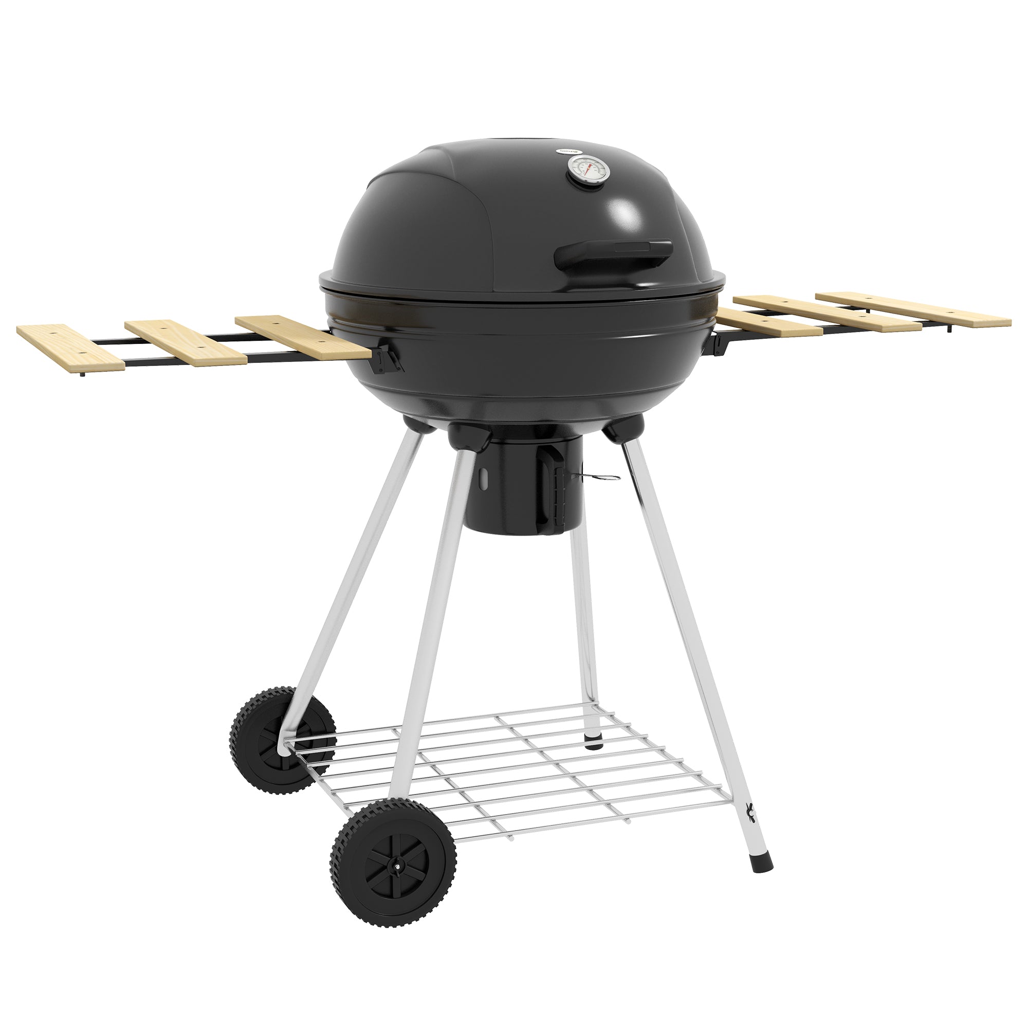 Barbecue a Carvão Portátil com 2 Rodas 117x68x91 cm - Preto