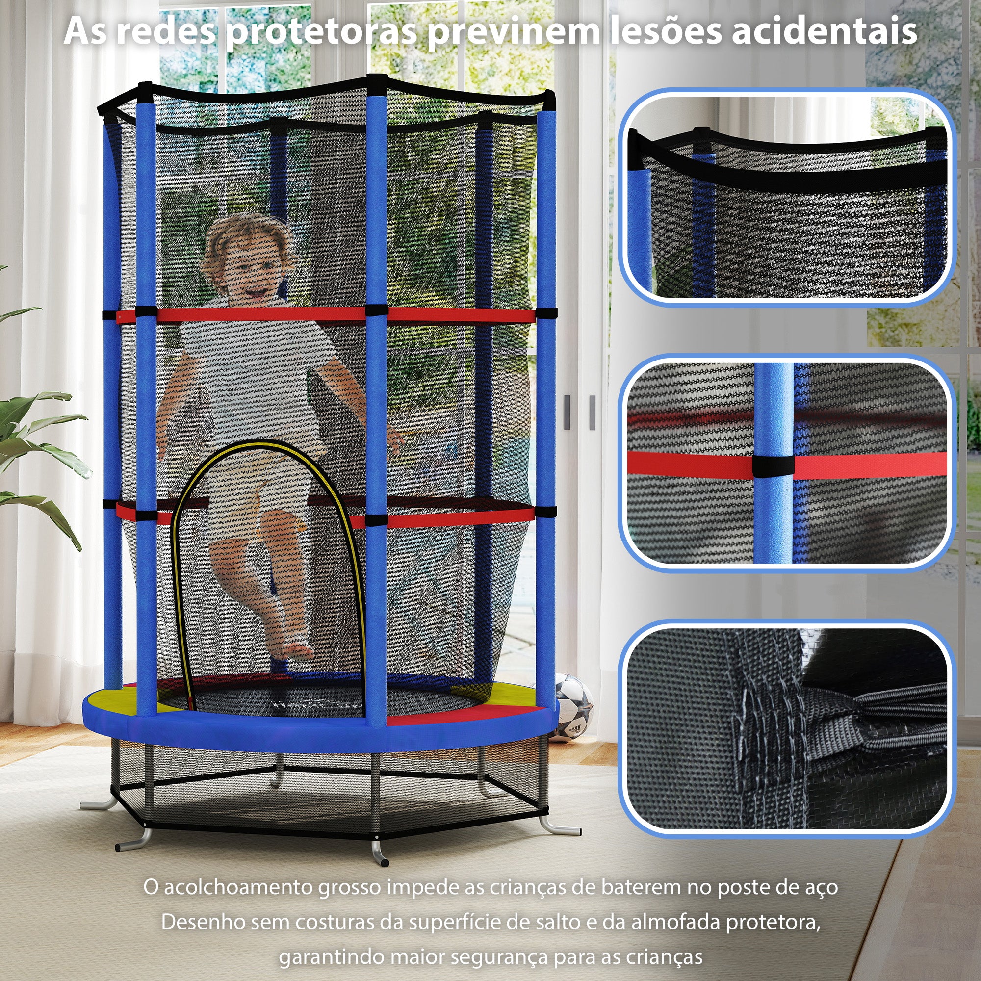 Trampolim Infantil Ø140x190 cm Azul para Crianças de 3-6 Anos