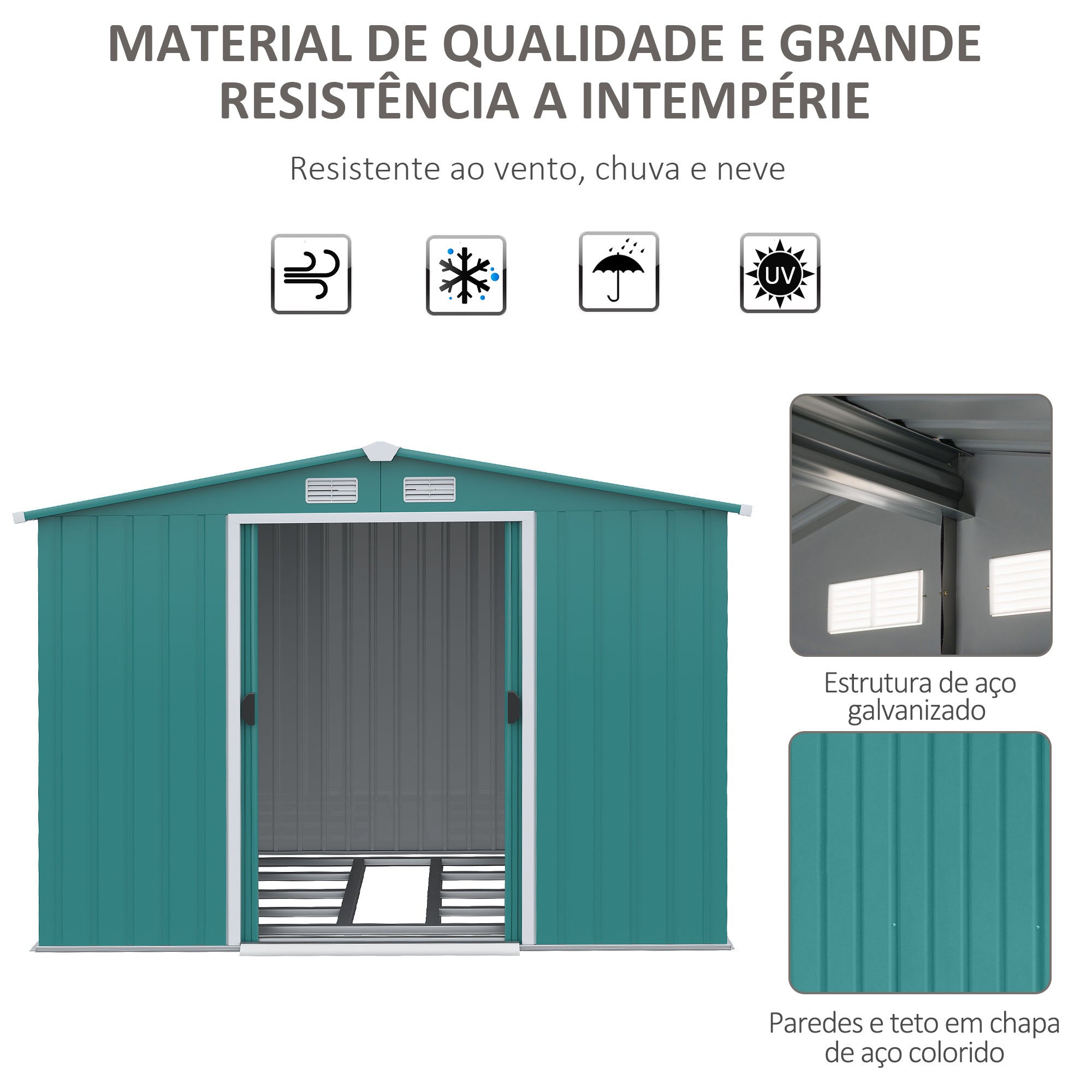Abrigo de Jardim Verde Escuro 260x206x179cm - Espaçoso e Durável