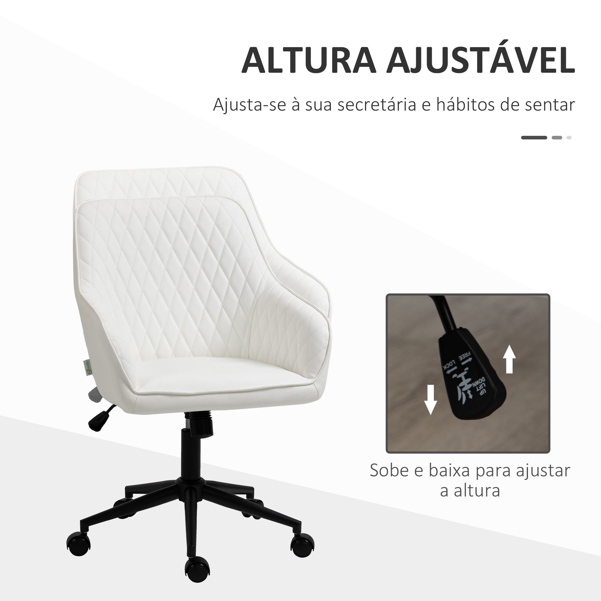 Cadeira de Escritório Giratória de Couro PU Branco 59x60x100 cm